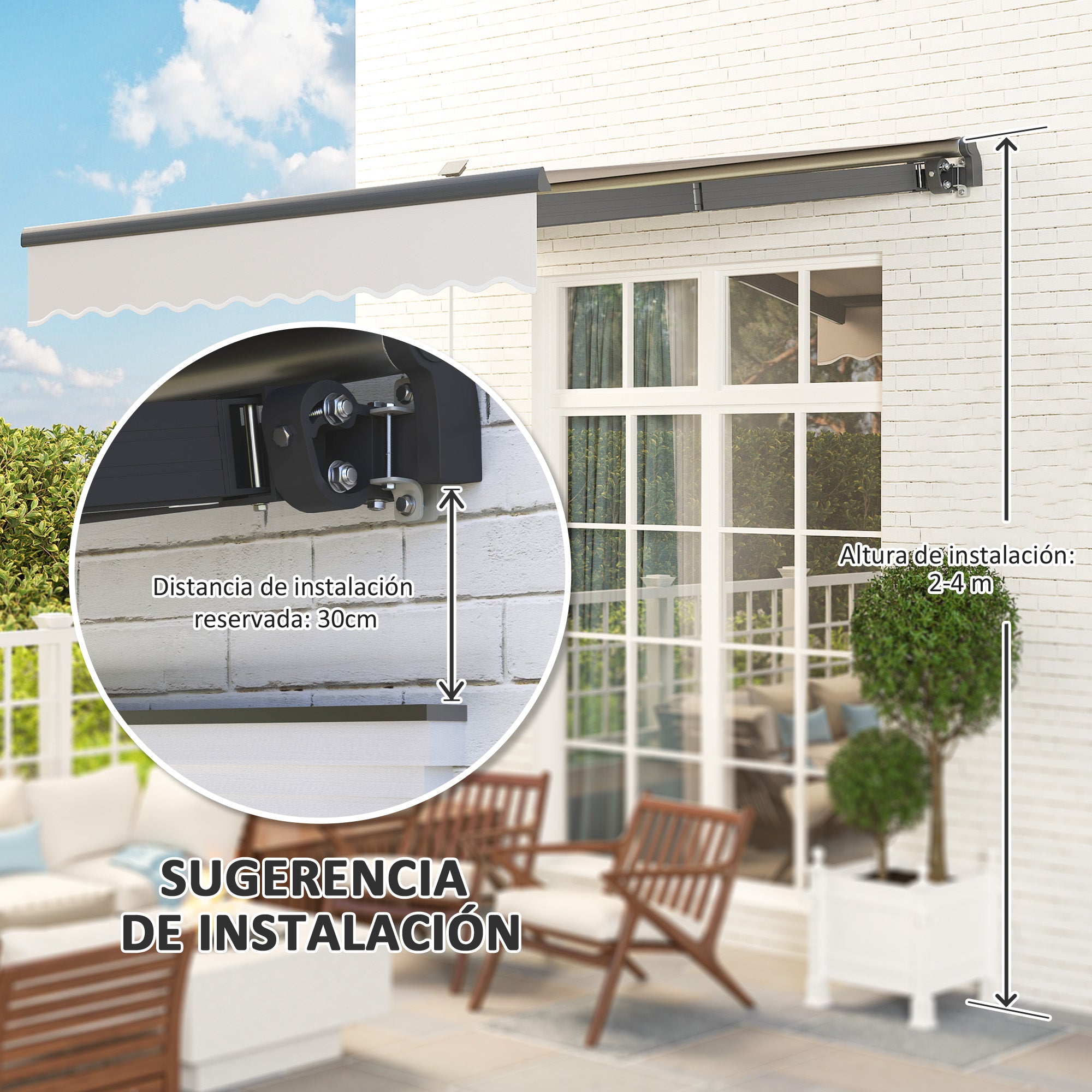 Manual Retractable Awning 3x2.5m with Solar LED Lights Awning for Balcony with Aluminum Crank and UV50+ Protection for Garden Terrace Windows Cream