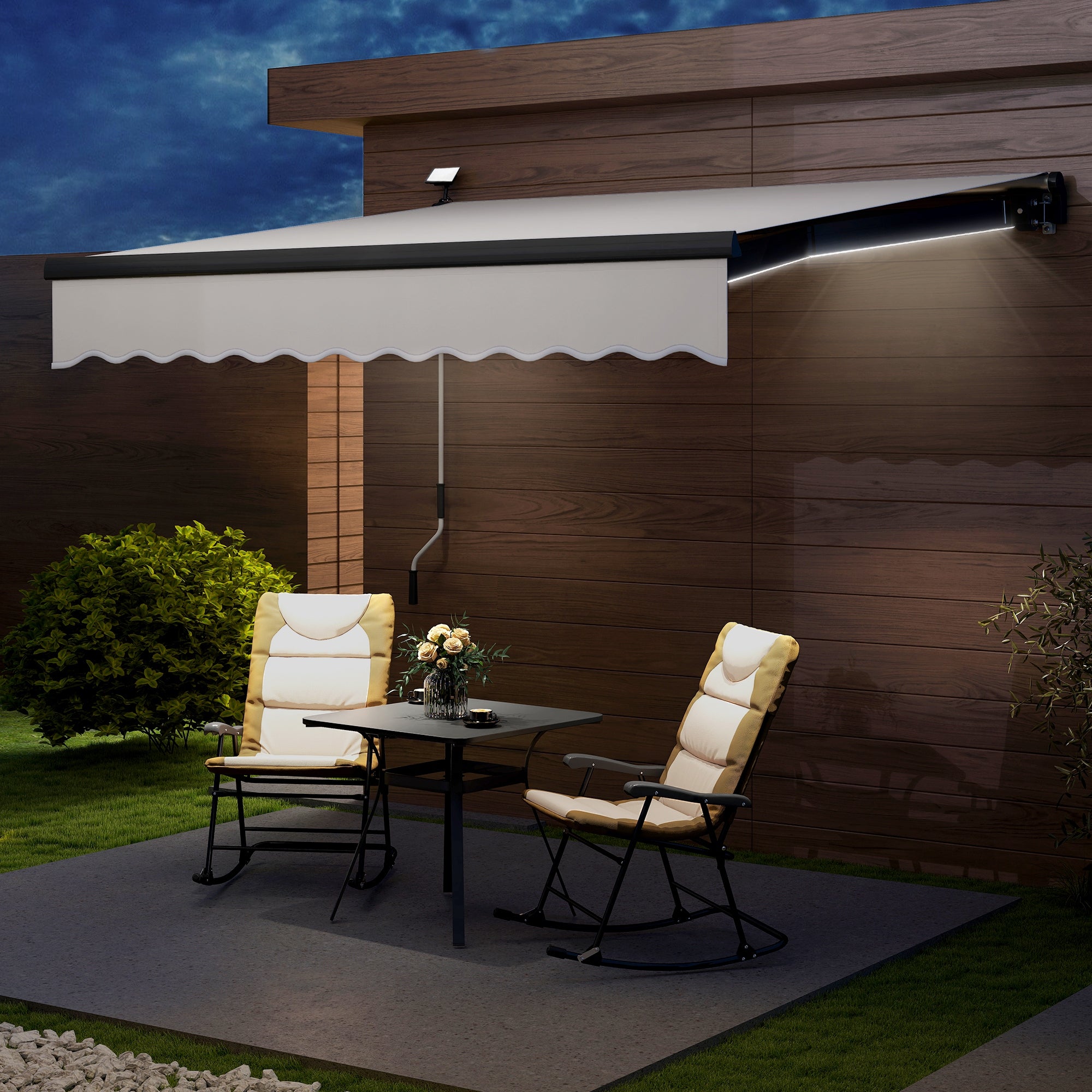 Manual Retractable Awning 3x2.5m with Solar LED Lights Awning for Balcony with Aluminum Crank and UV50+ Protection for Garden Terrace Windows Cream