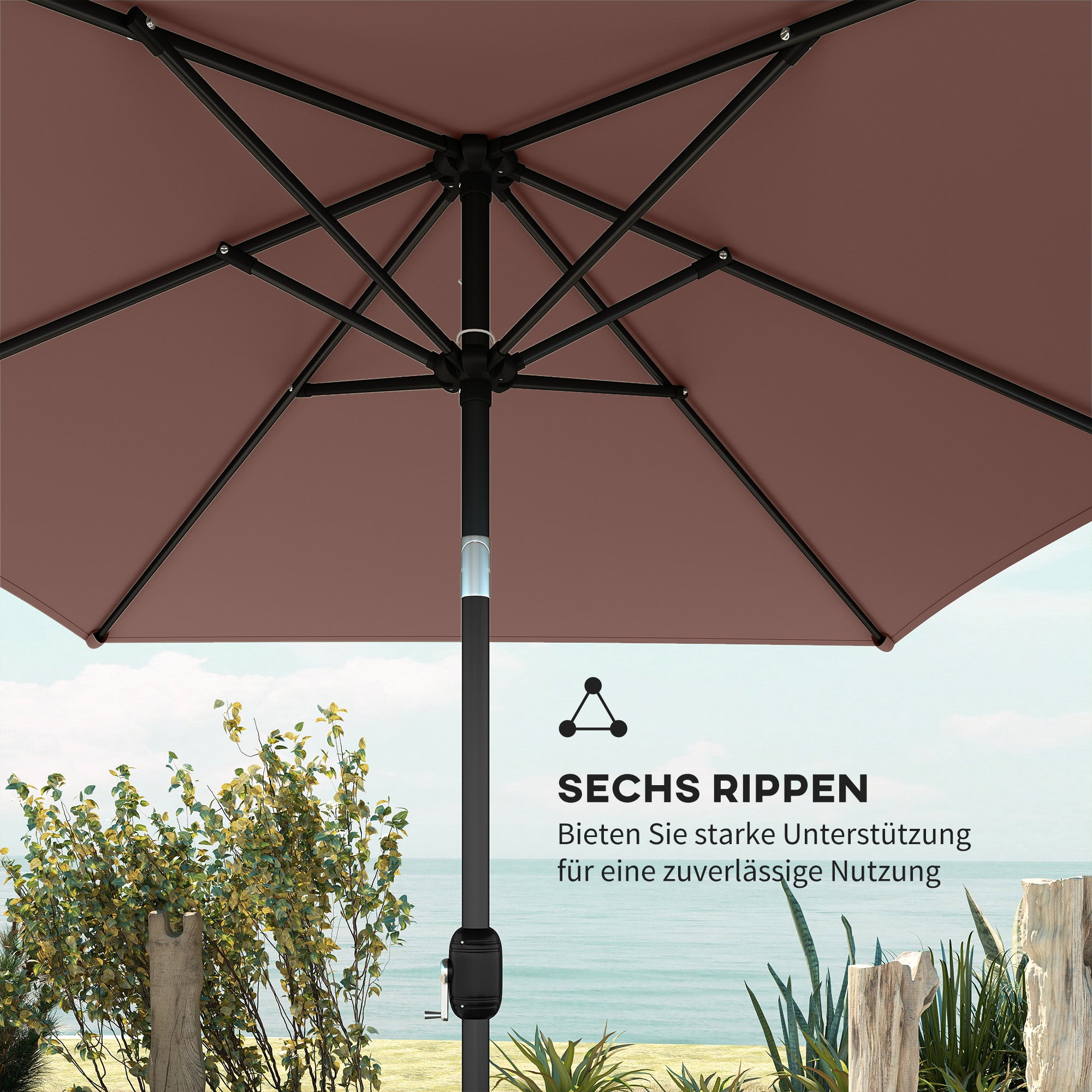 Tilt-Adjustable Rectangular Patio Umbrella 300 x 200 cm with Crank & Cover, UV Protection, Wind-Resistant — Brown