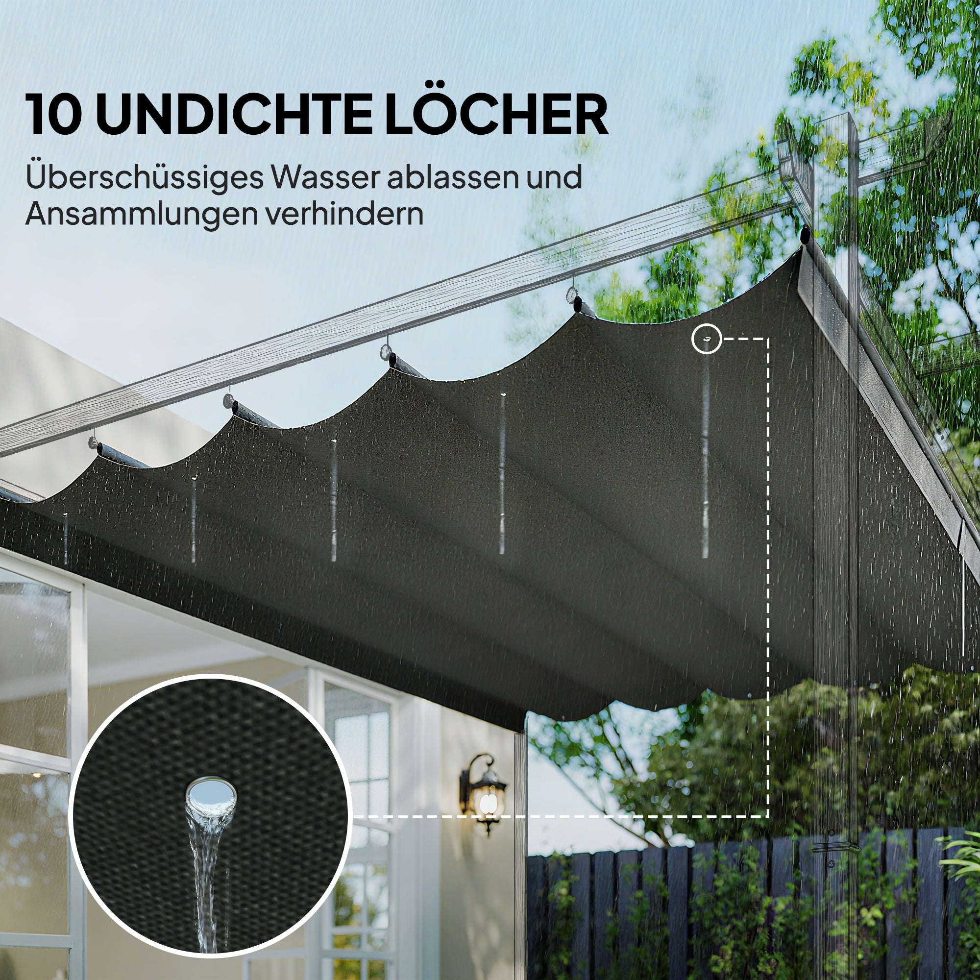Replacement Canopy for 4 x 3 m Pergola — Waterproof Retractable Wave Shade with Drainage Holes, Cover Only, 350 x 260 cm, Light Gray