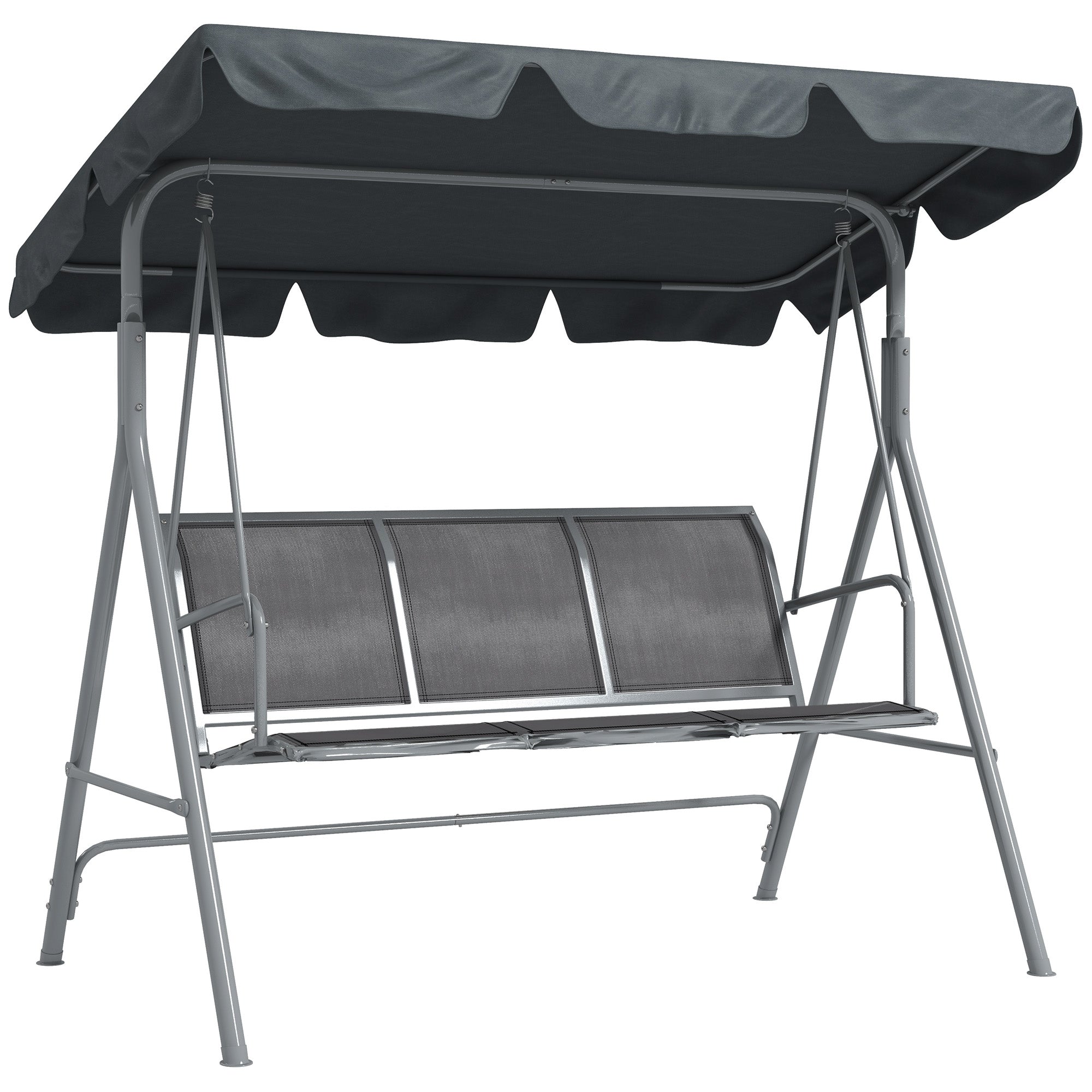 3-Seater Comfortable Garden Swing Waterproof Adjustable Canopy Ergonomic Seat and Backrest Steel Textilene Grey