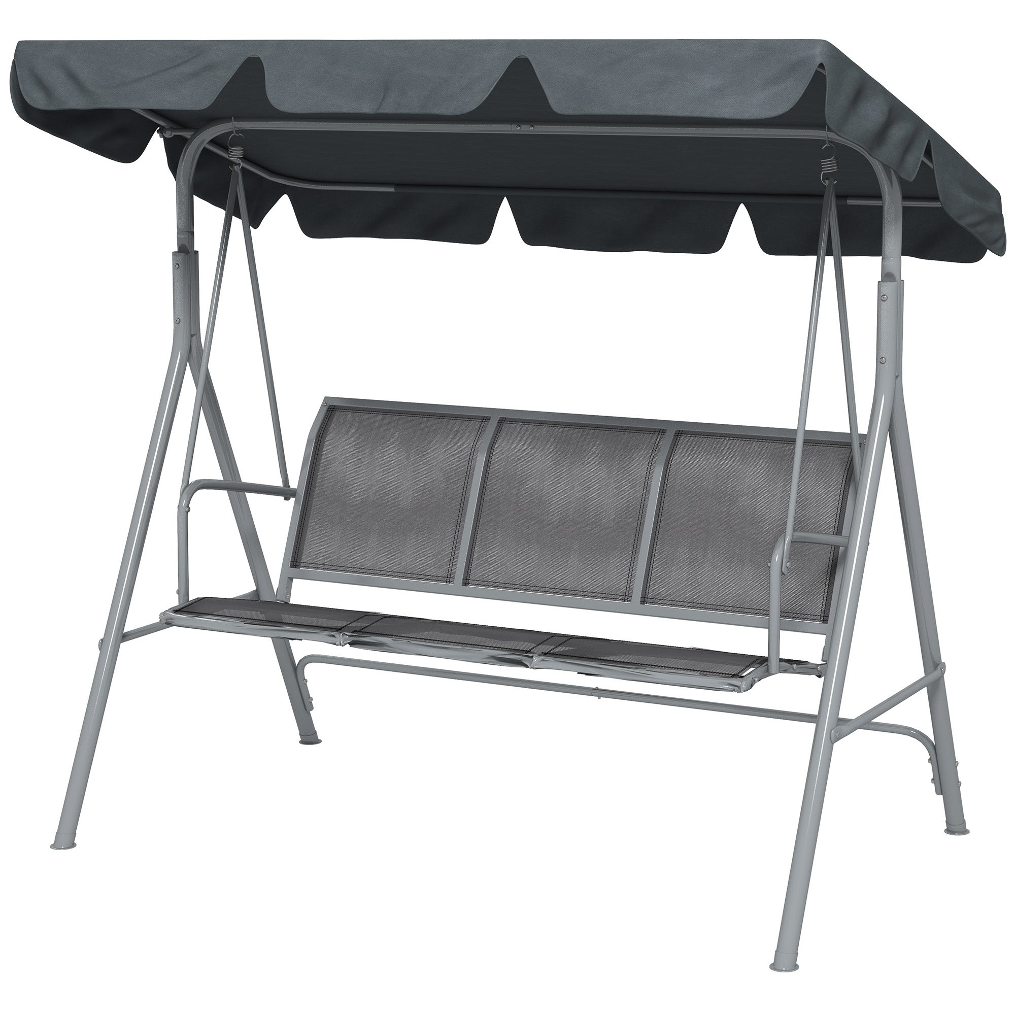 3-Seater Comfortable Garden Swing Waterproof Adjustable Canopy Ergonomic Seat and Backrest Steel Textilene Grey