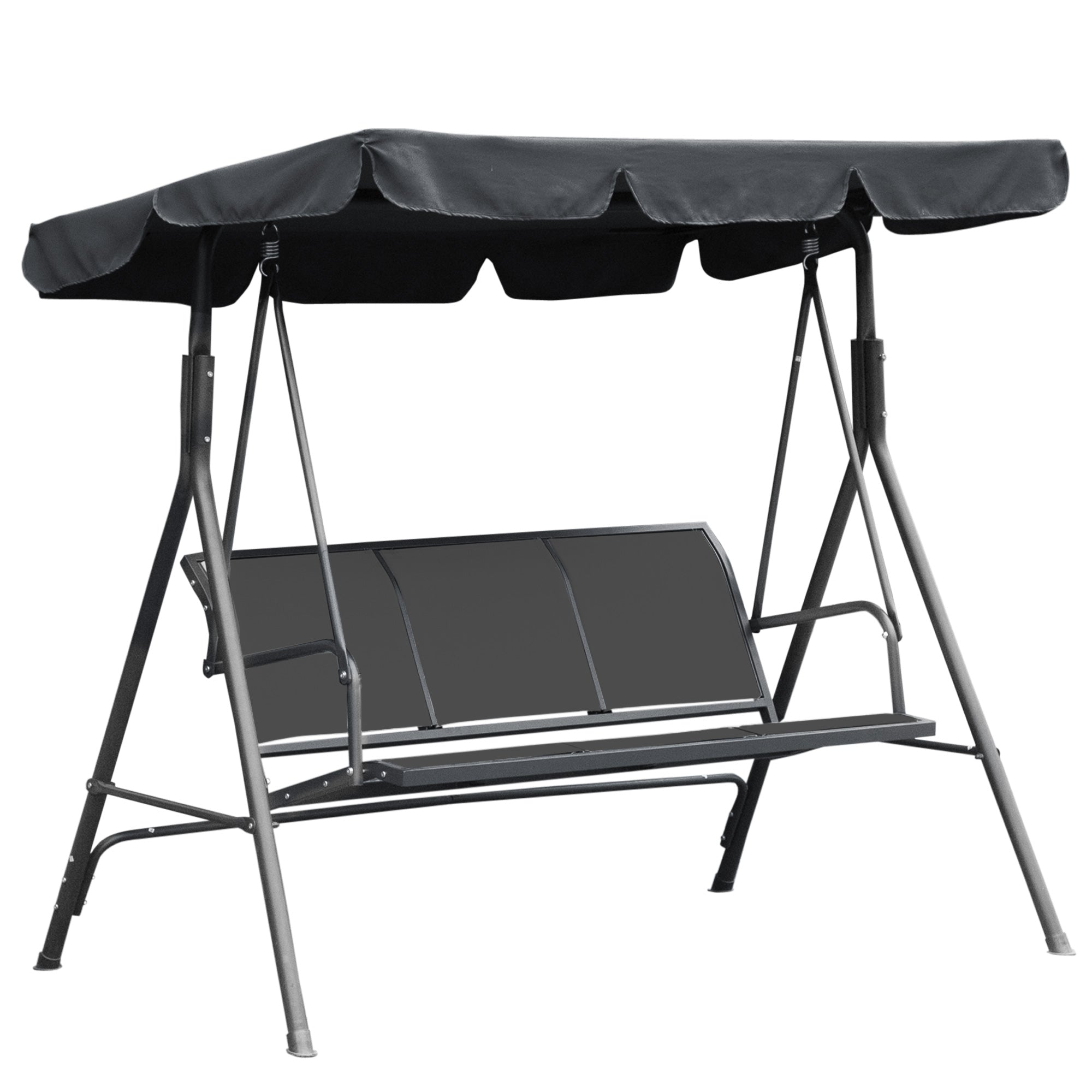 3-Seater Comfortable Garden Swing Waterproof Adjustable Canopy Ergonomic Seat and Backrest Steel Textilene Grey