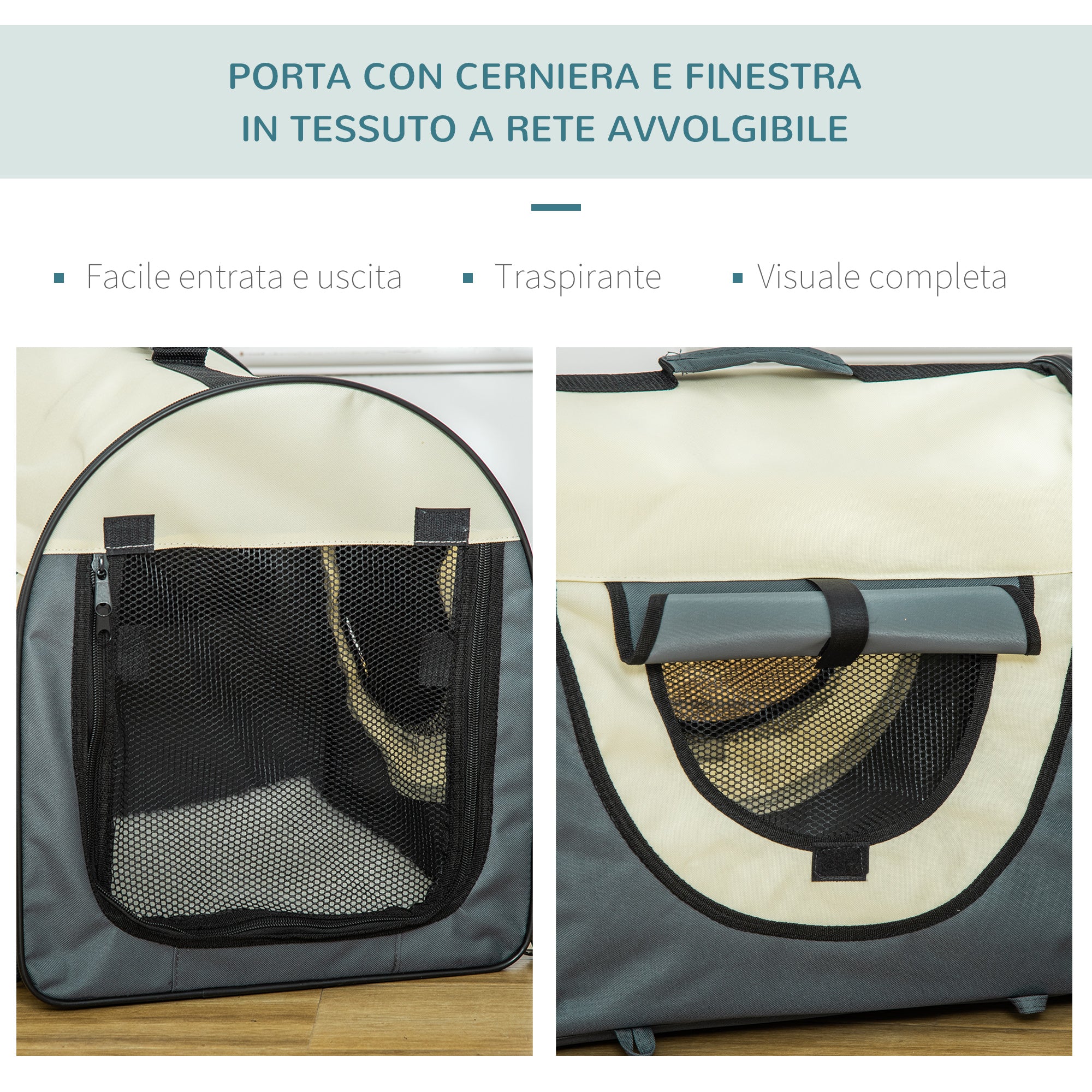 Foldable Pet Carrier in Oxford with Removable Washable Cushion and Carry Bag, 46x36x41cm, Dark Grey