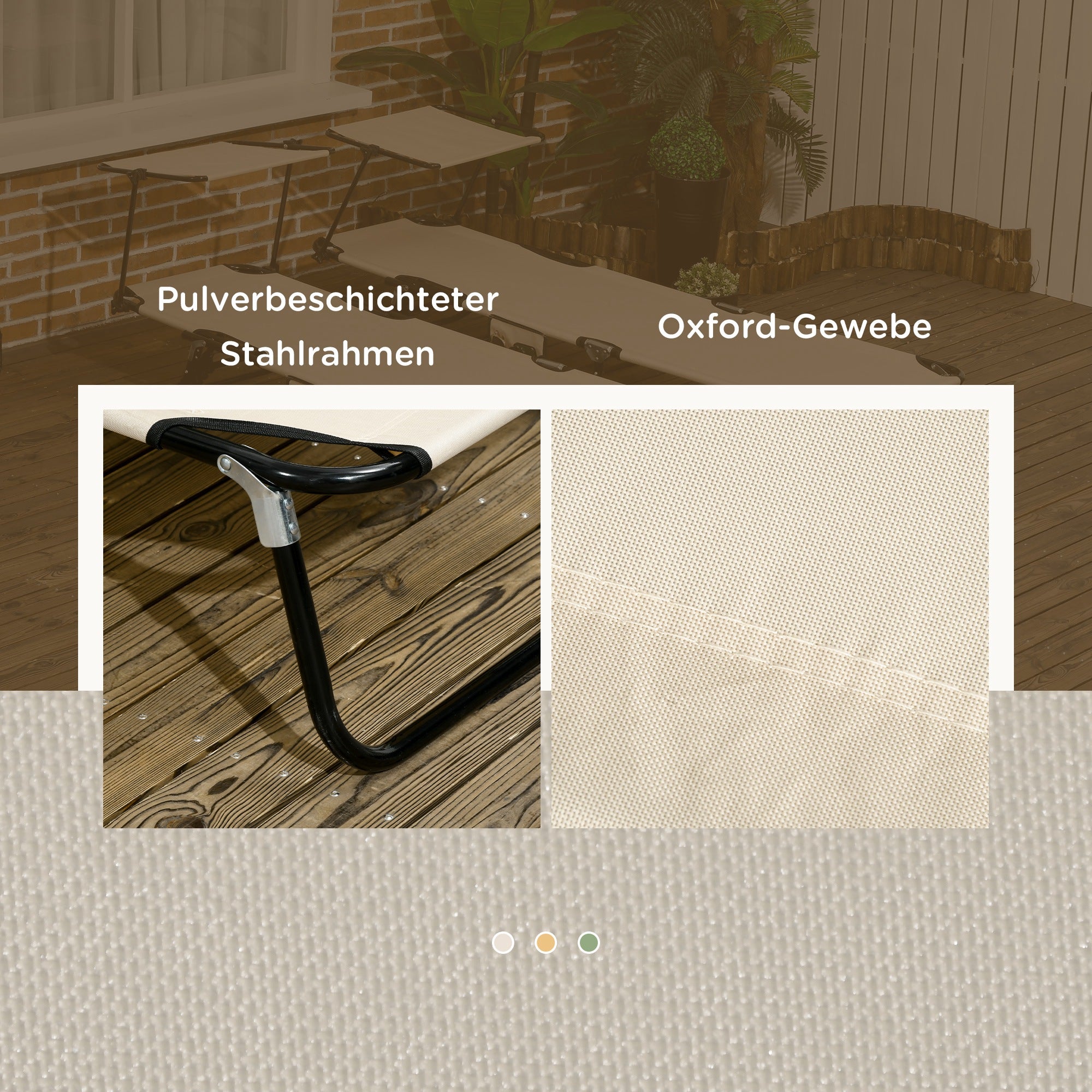 2-Pack Folding Sun Loungers with Canopy — 5-Position Adjustable Backrest, 265 lb Capacity, Outdoor Pool & Beach Chairs, Brown