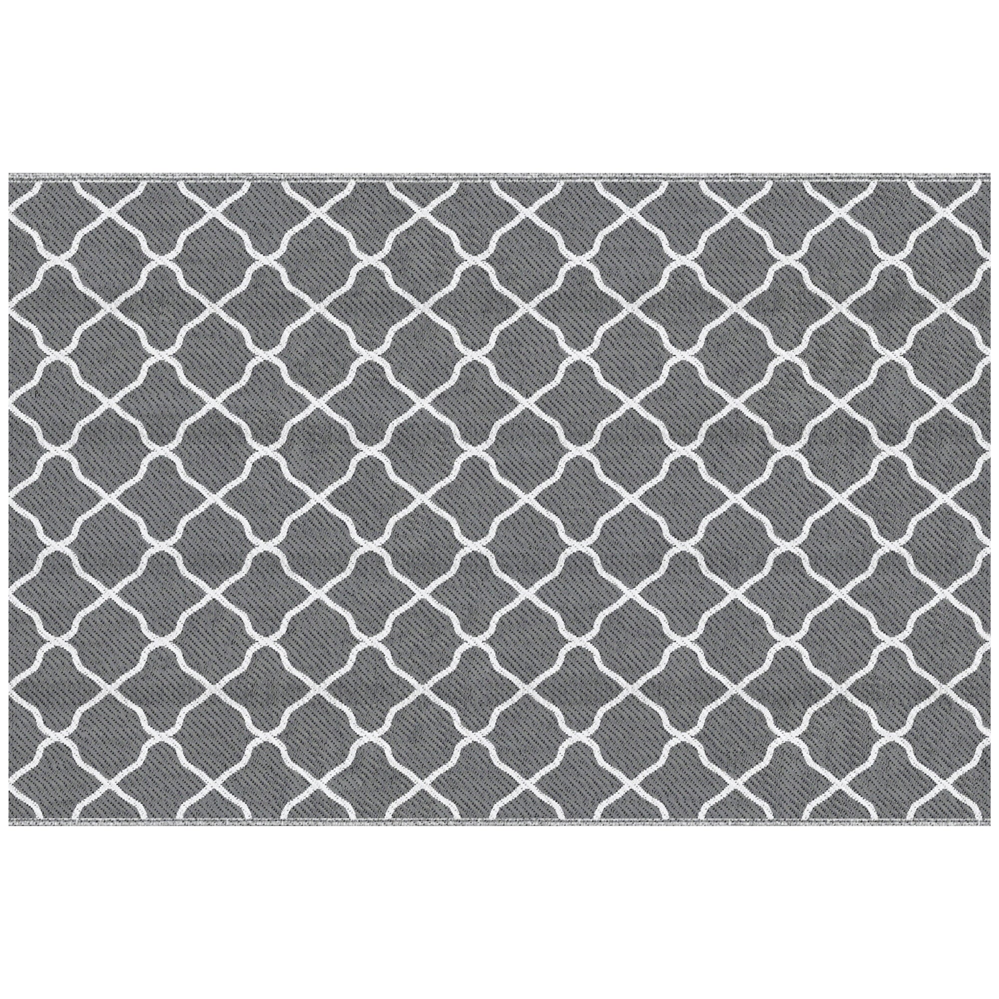 Outdoor Rug 182x274 cm Reversible Rug with Geometric Pattern Waterproof for Terrace Balcony Patio Camping Beach Gray and White