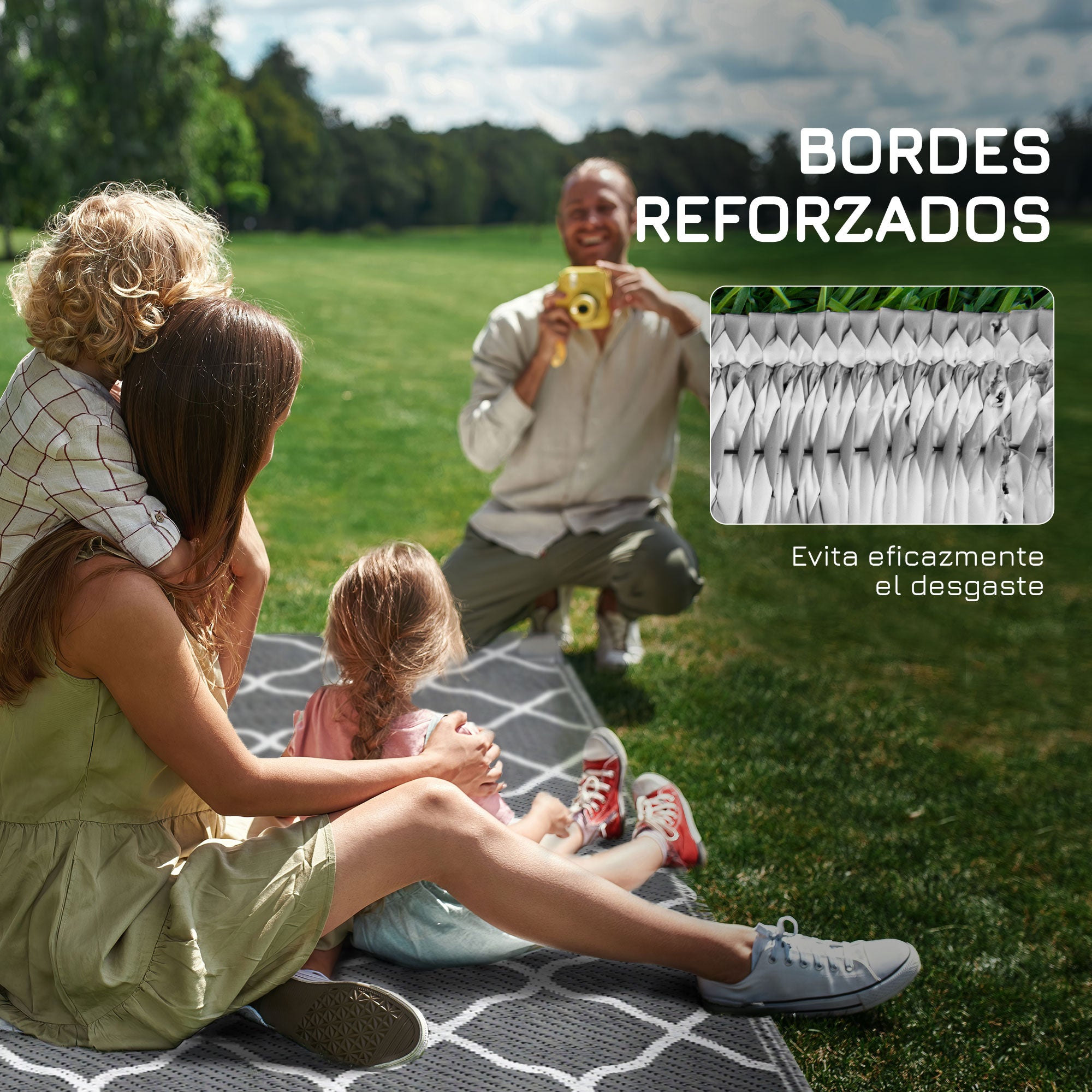 Outdoor Rug 182x274 cm Reversible Rug with Geometric Pattern Waterproof for Terrace Balcony Patio Camping Beach Gray and White