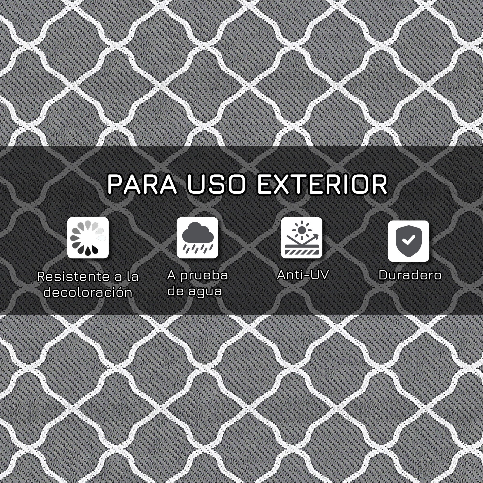 Outdoor Rug 182x274 cm Reversible Rug with Geometric Pattern Waterproof for Terrace Balcony Patio Camping Beach Gray and White