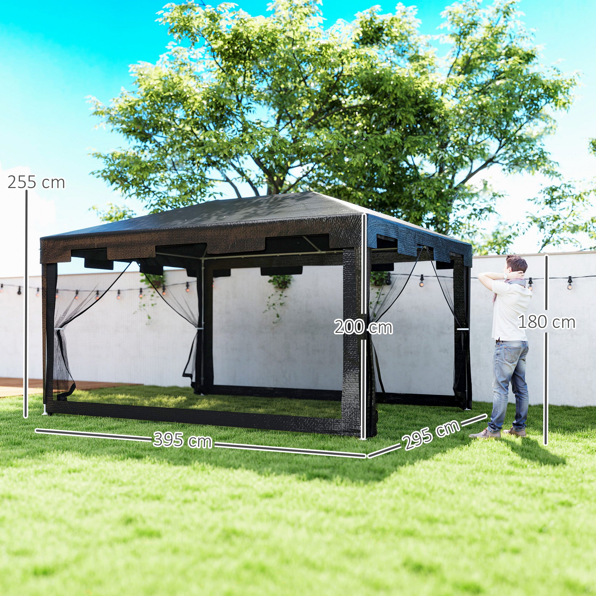 Pavilion 4x3m Rectangular Water-Repellent Stable Winterproof Pavilion with Mosquito Net 4 Side Panels Party Tent Garden Tent Garden Pavilion Marquee for Camping Garden, Dark Gray