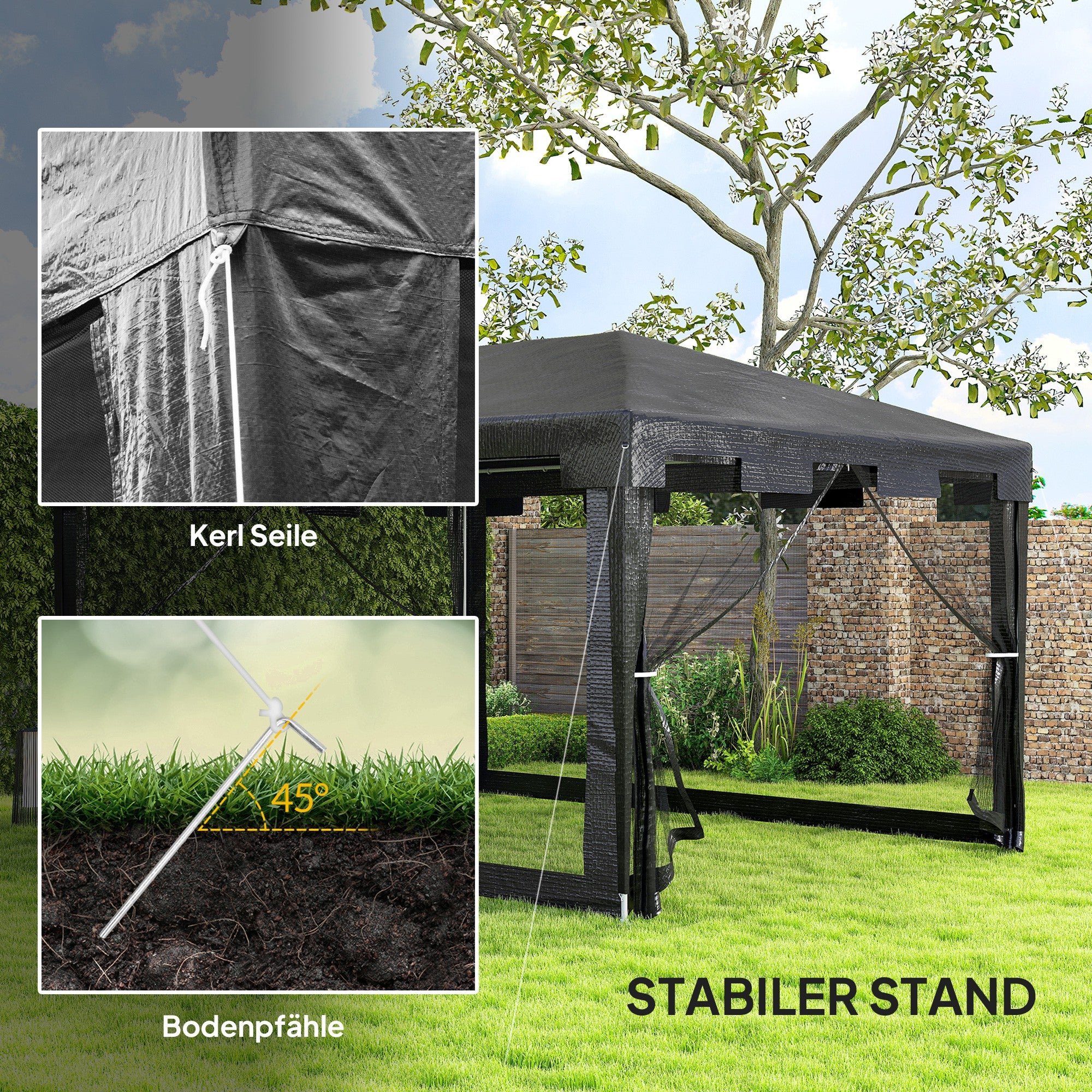Pavilion 4x3m Rectangular Water-Repellent Stable Winterproof Pavilion with Mosquito Net 4 Side Panels Party Tent Garden Tent Garden Pavilion Marquee for Camping Garden, Dark Gray