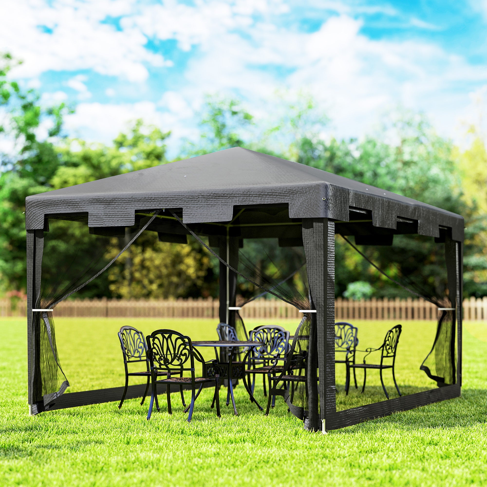 Pavilion 4x3m Rectangular Water-Repellent Stable Winterproof Pavilion with Mosquito Net 4 Side Panels Party Tent Garden Tent Garden Pavilion Marquee for Camping Garden, Dark Gray