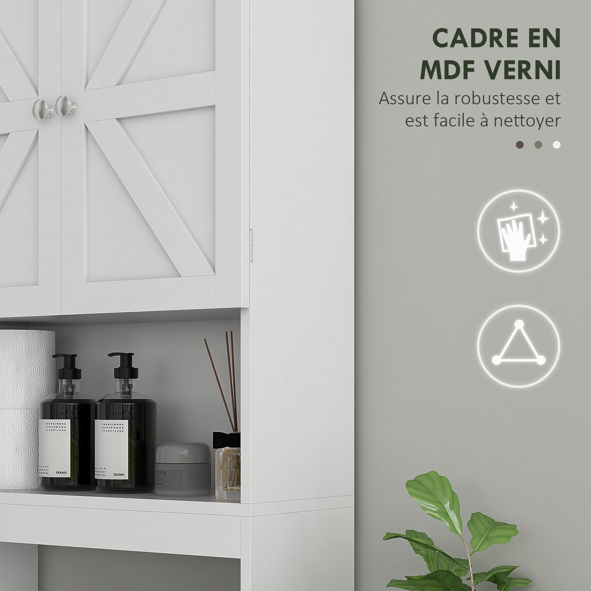 Over-The-Toilet Storage Cabinet, WC Over-The-Toilet Cabinet, Bathroom Cabinet with 2-Door Cupboard and Open Shelf 58.5L x 23W x 170H cm Wooden - White