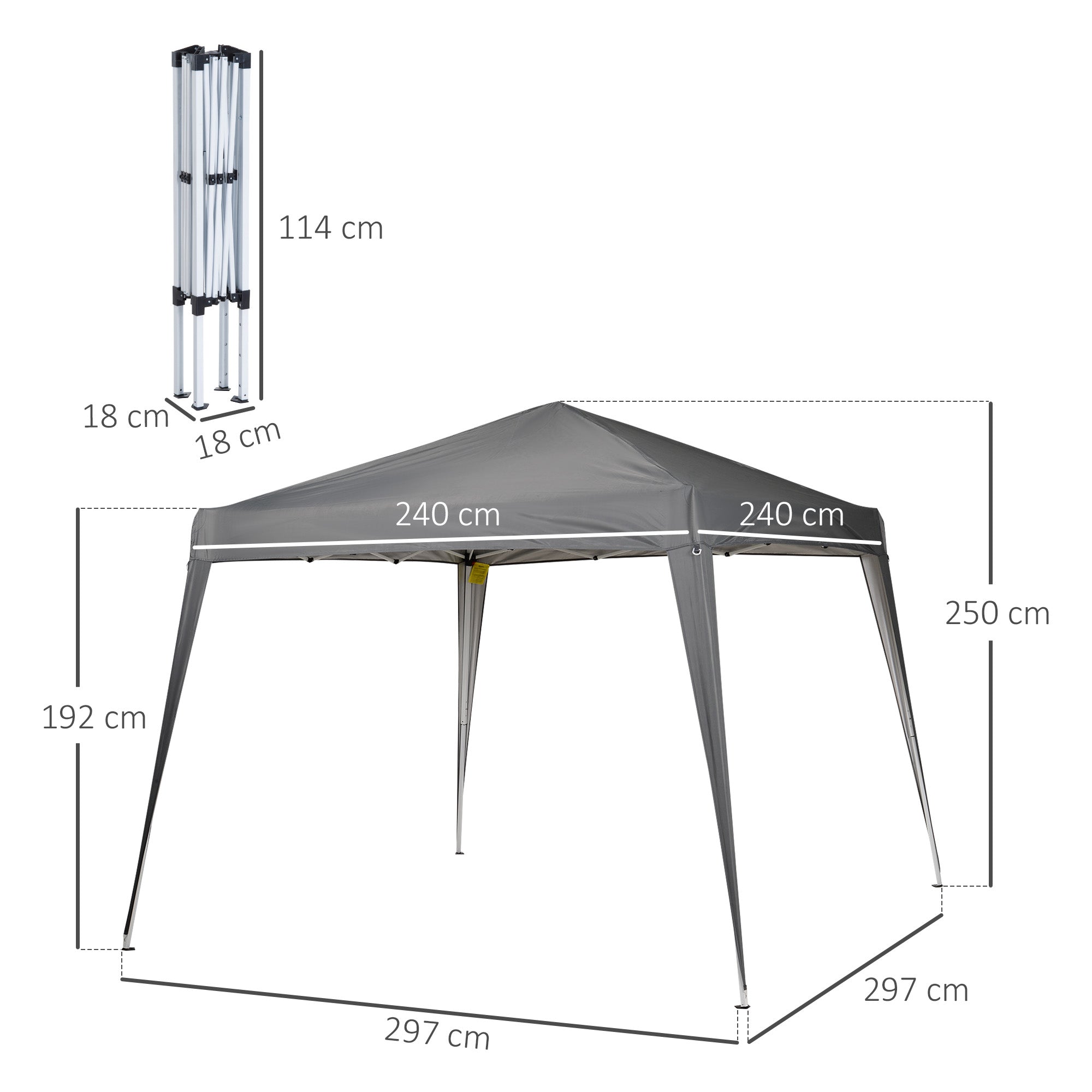 2.4x2.4m Foldable Pavilion with UV Protection, Party Tent Including Carry Bag for Garden, Balcony, Steel Gray
