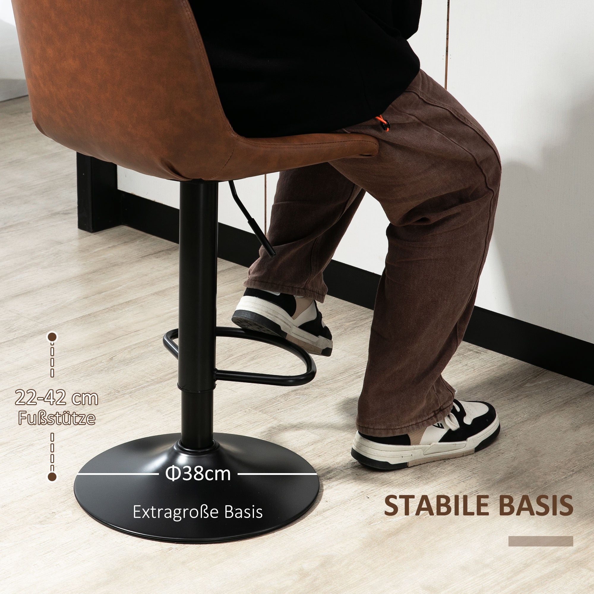 Bar Stool Set of 2, 360° Swivel Padded Bar Chair with Footrest, Backrest, Height Adjustable Faux Leather Counter Stool for Kitchen, Living Room, Dining Room Brown