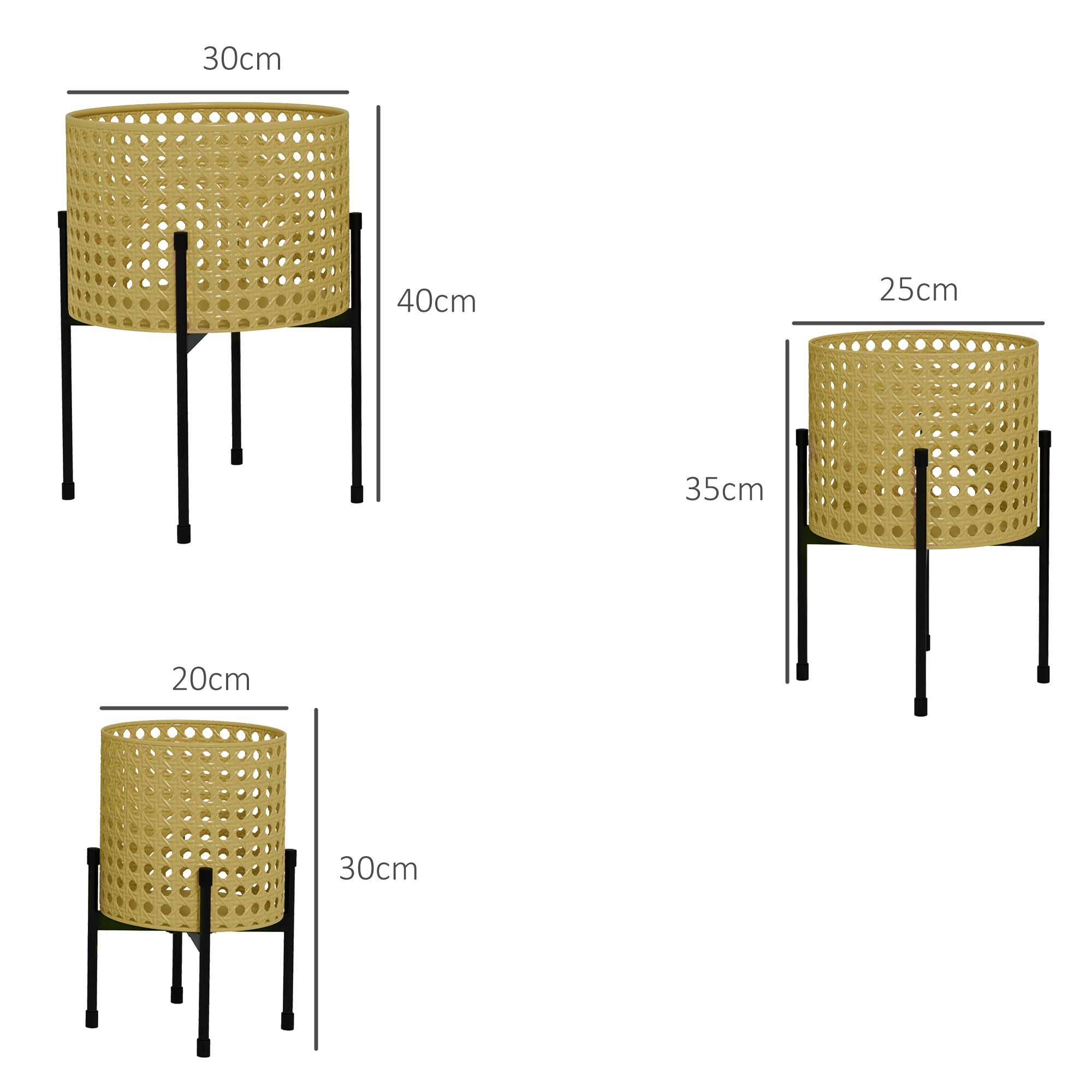 3-Piece Plant Stand Set Flower Stands with Rattan Look Plant Stools Flower Stools for Indoor and Outdoor Spaces Steel Gold