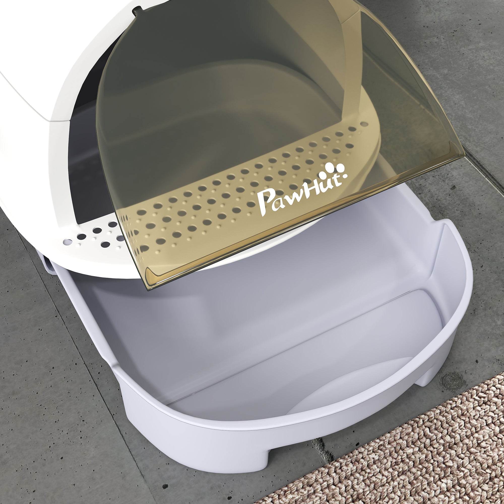 Covered Cat Litter Box Enclosed Cat Litter Pan with Removable Lid Removable Tray Carbon Filter Scoop and Top Handle 40.5x52x39 cm White and Gray