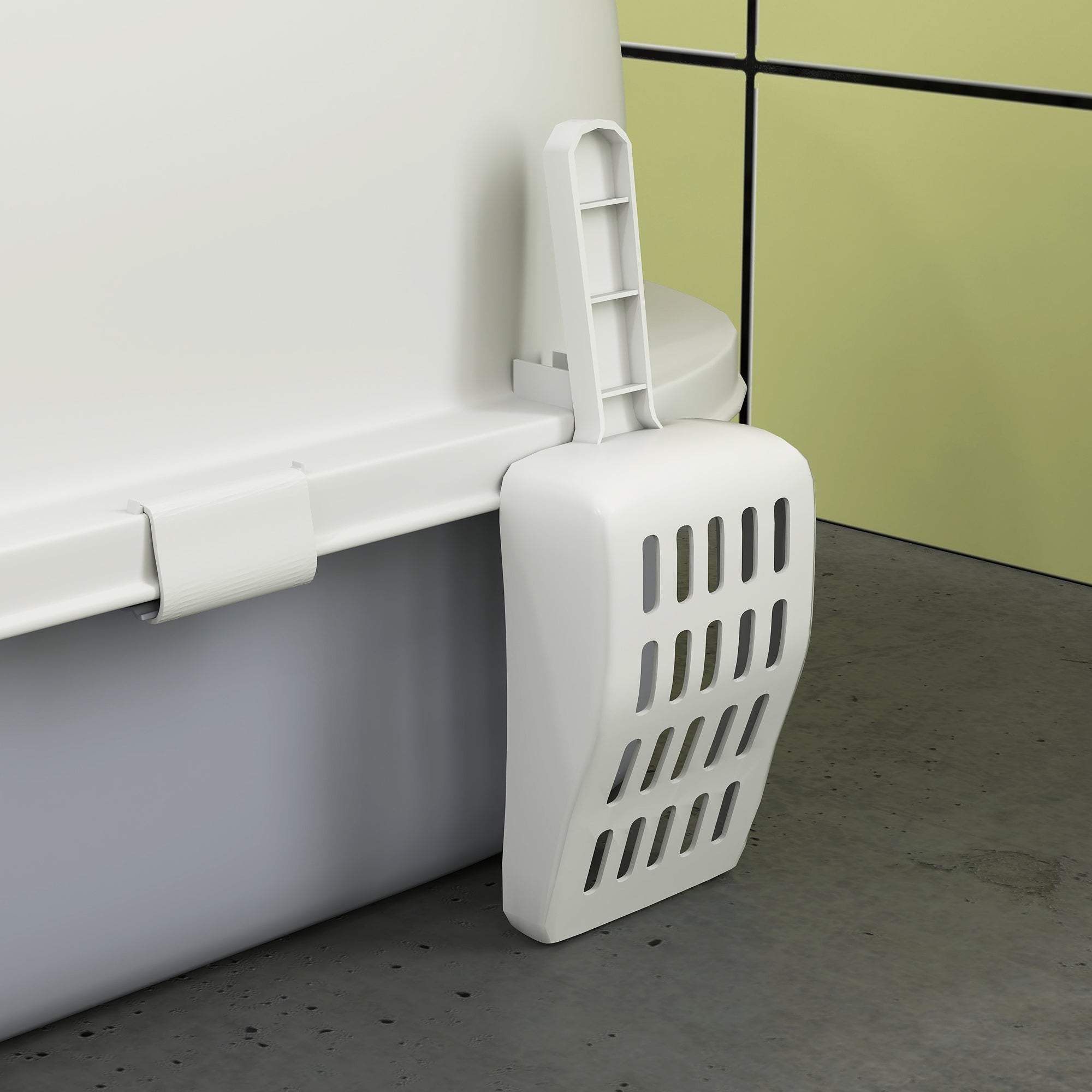 Covered Cat Litter Box Enclosed Cat Litter Pan with Removable Lid Removable Tray Carbon Filter Scoop and Top Handle 40.5x52x39 cm White and Gray