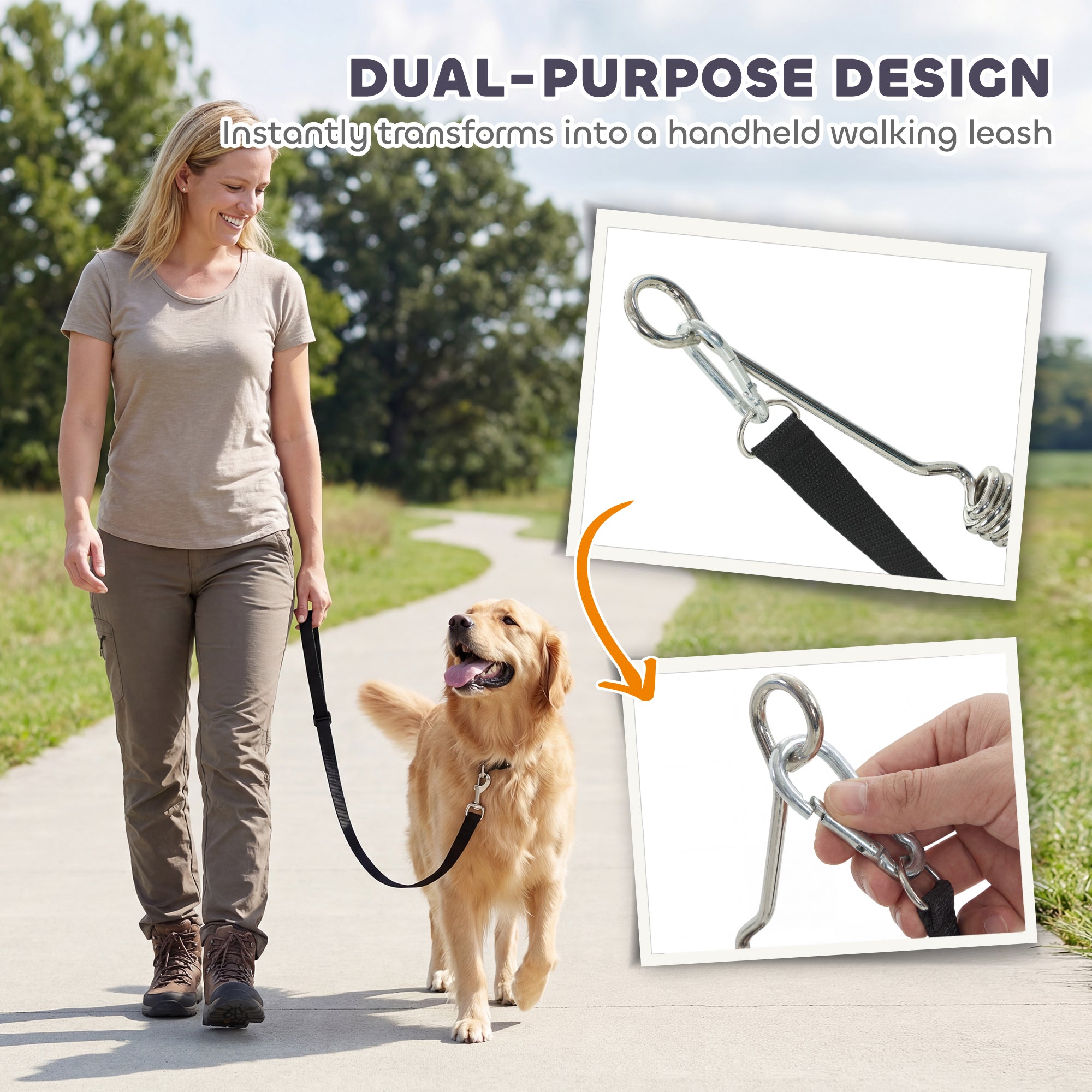 Bike Leash for Dogs with Shock Absorber, Adjustable Lead & Quick-Release — Silver/Black