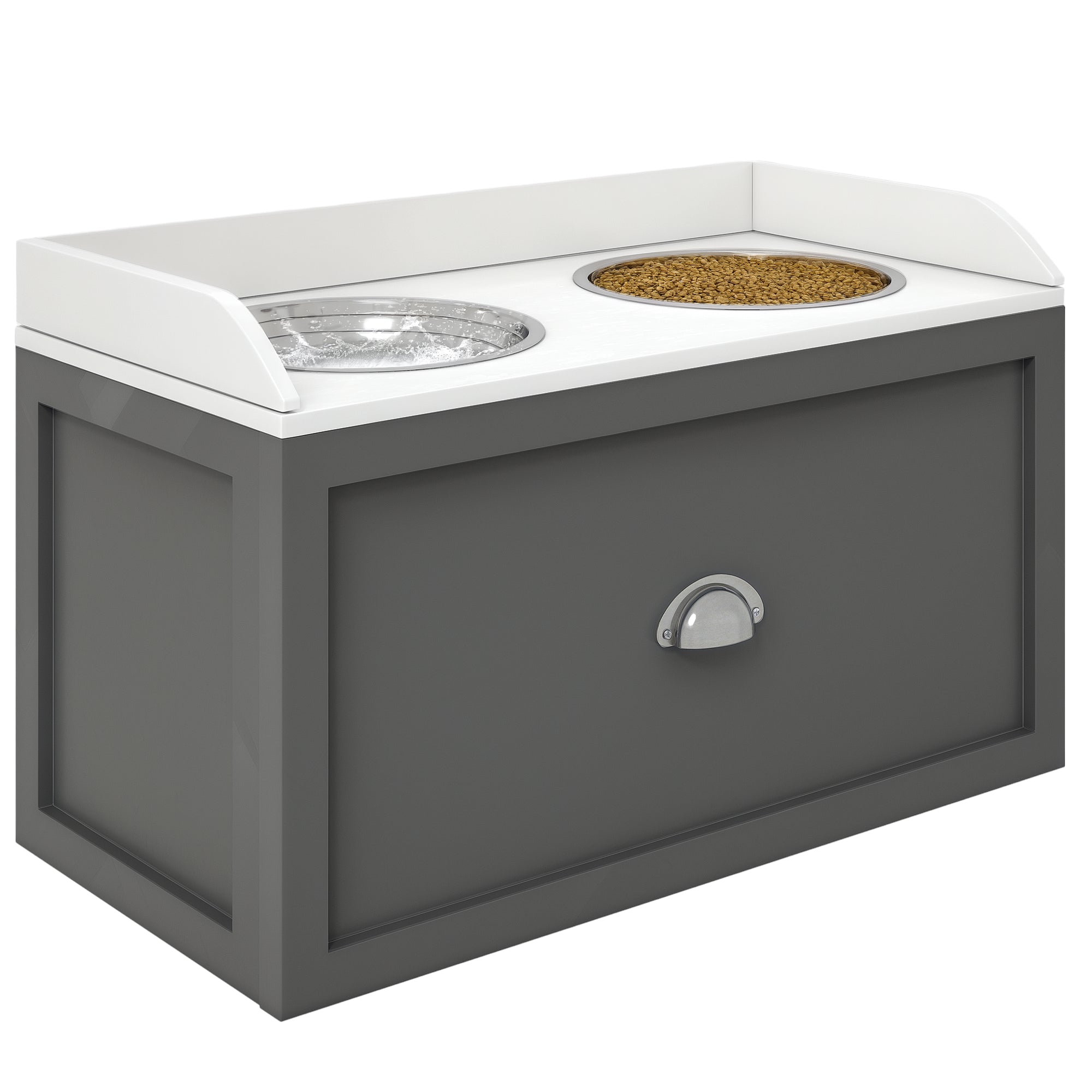 Dog Bowl, 2 x 2L Feeding Bowl, Elevated Food Bowl with Drawer, Stainless Steel Bowl, Feeding Station for Large Dogs, Gray