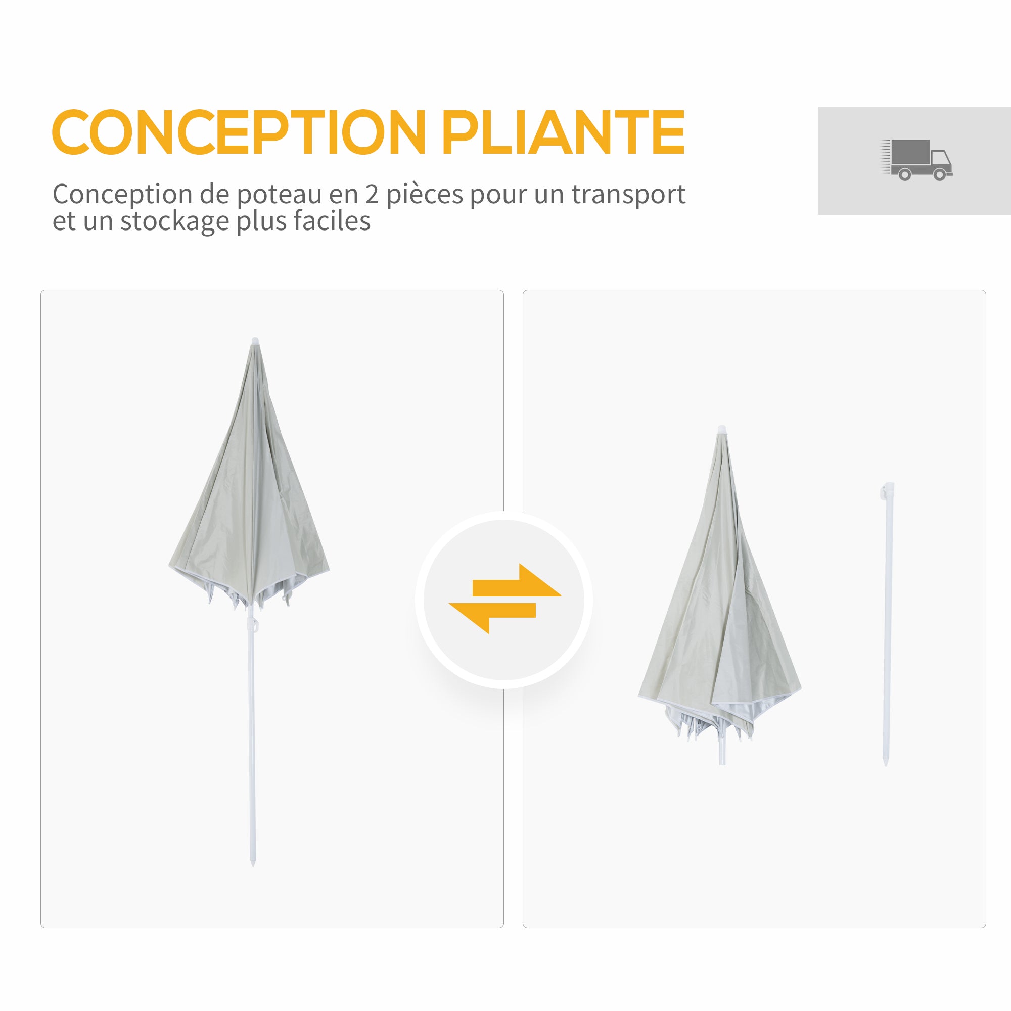 Beach Umbrella Ø 2.2 x 2.2m UV Protection Carry Bag, Stakes, and Weights Integrated Cream