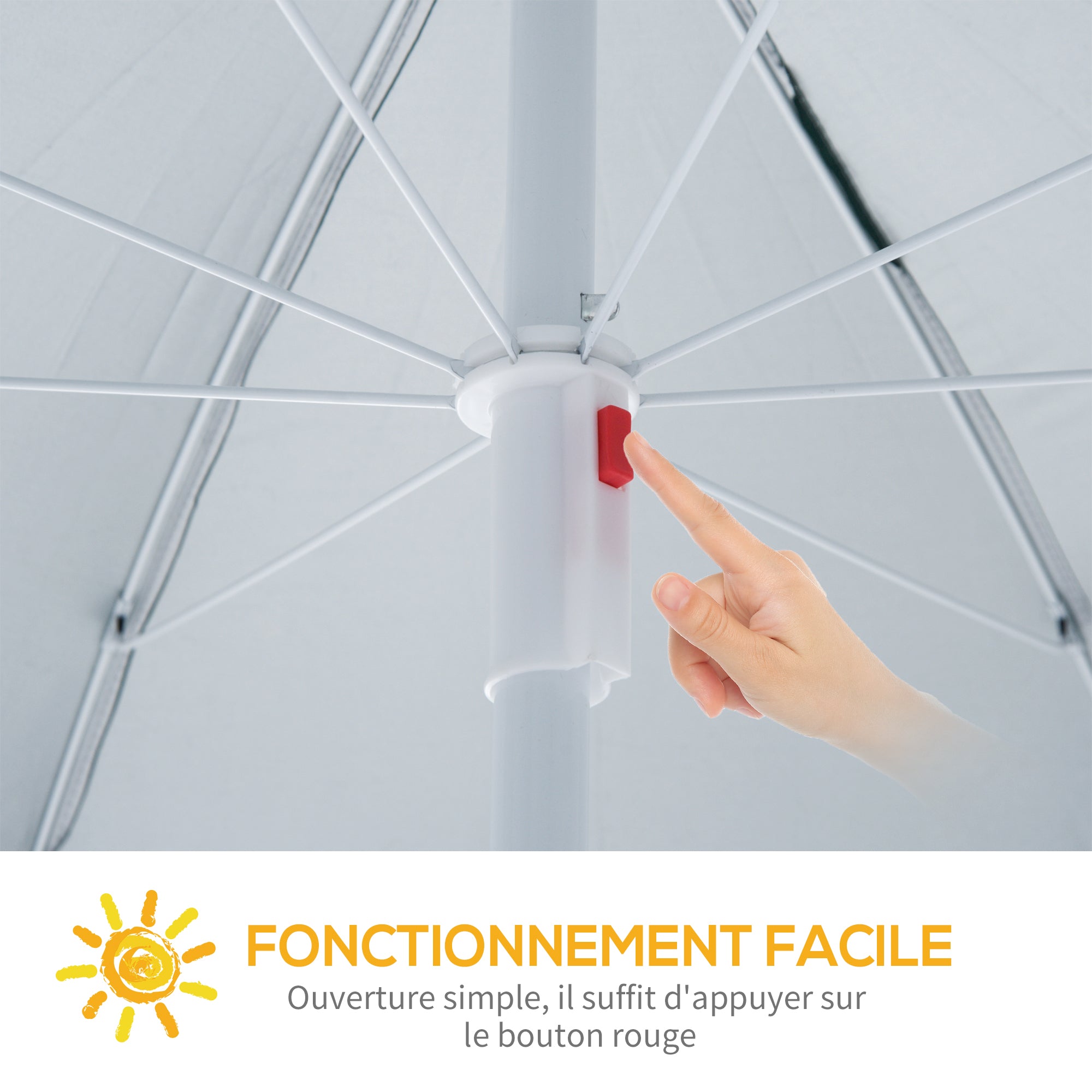 Beach Umbrella Ø 2.2 x 2.2m UV Protection Carry Bag, Stakes, and Weights Integrated Cream