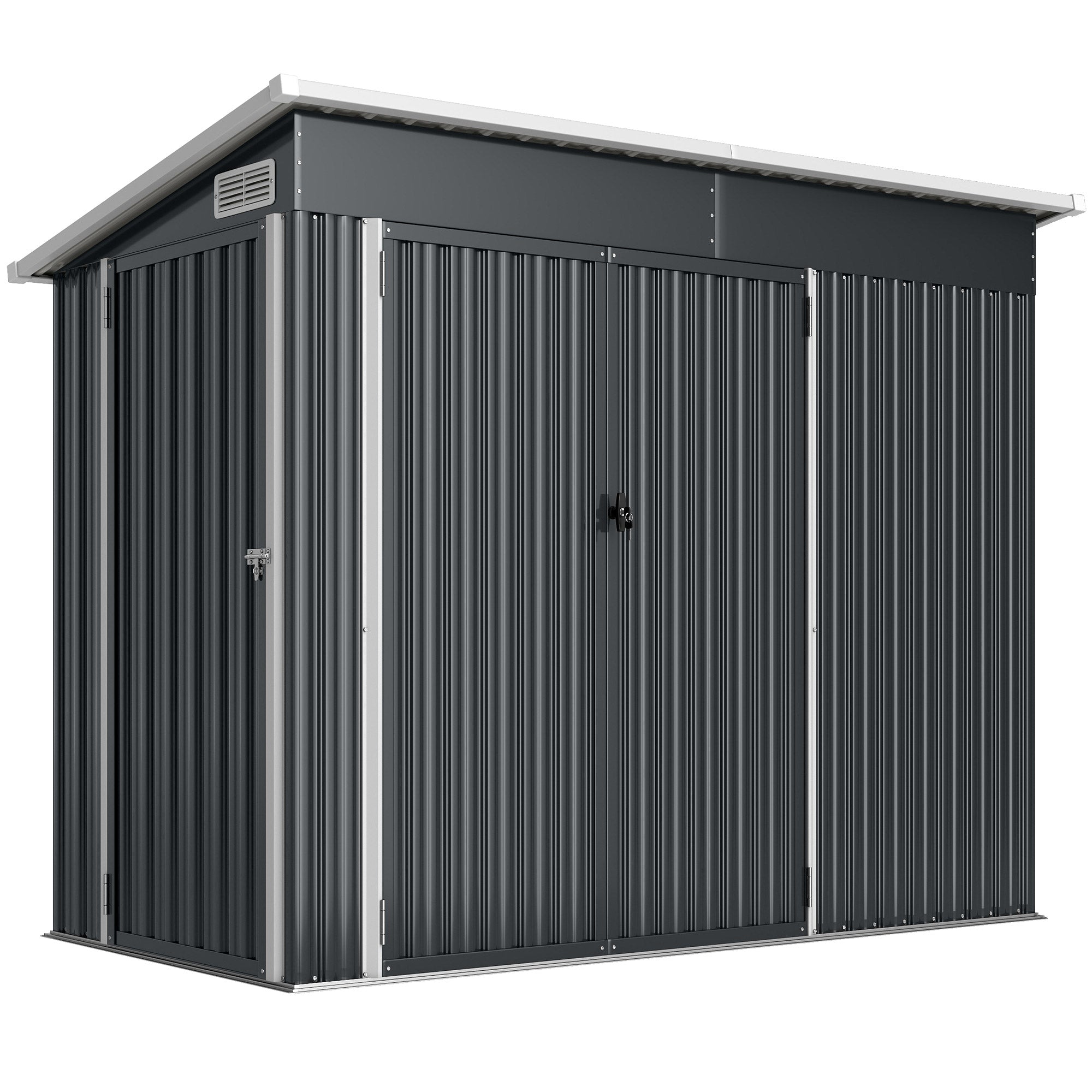 28.8 ft² Metal Garden Shed – Lockable, 3 Doors, Ventilated, Single-Slope Roof, Gloves Included (92 x 52 x 73 in)