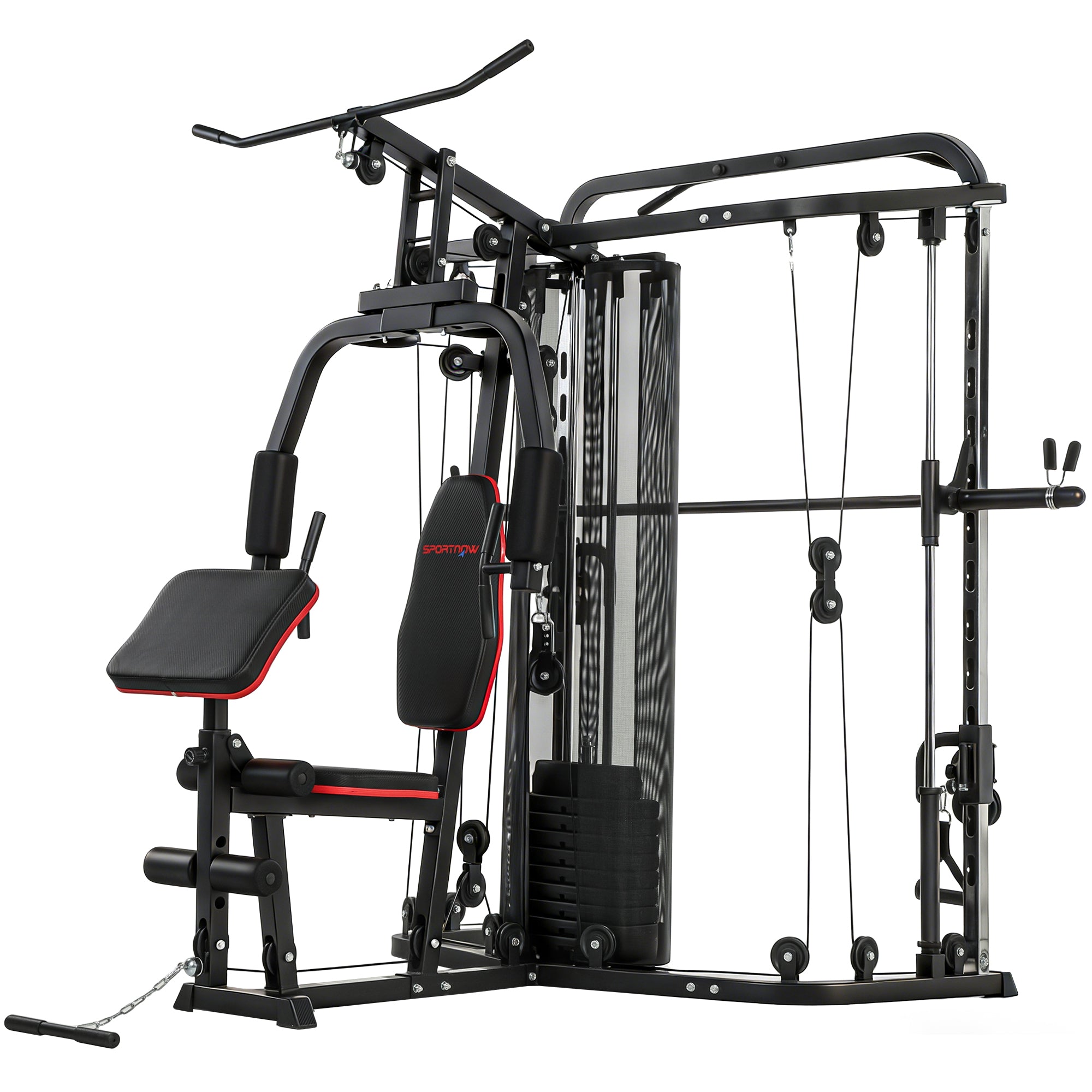 SPORTNOW Multi-Station Home Gym with 143 lb Weight Stack, Smith Machine, Lat Pulldown, Adjustable Preacher Bench & Leg Trainer — Supports up to 265 lb