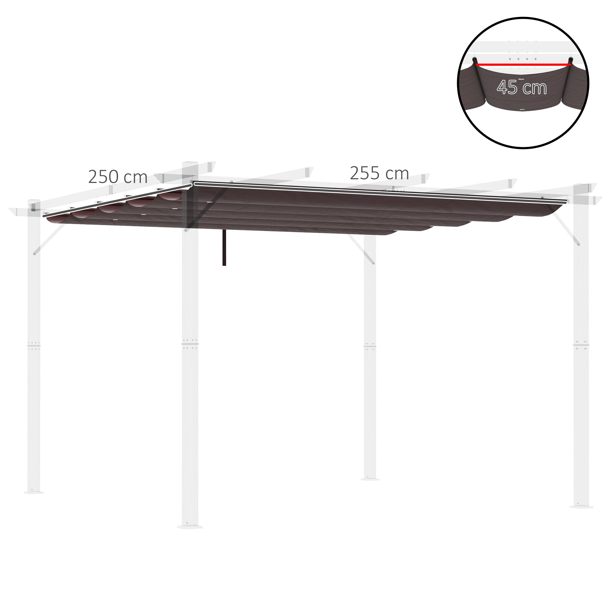2.5x2.55m Pergola Canopy Retractable Replacement Roof for Umbrella Fabric Canopy for Garden Gazebo with 10 Drainage Holes Brown