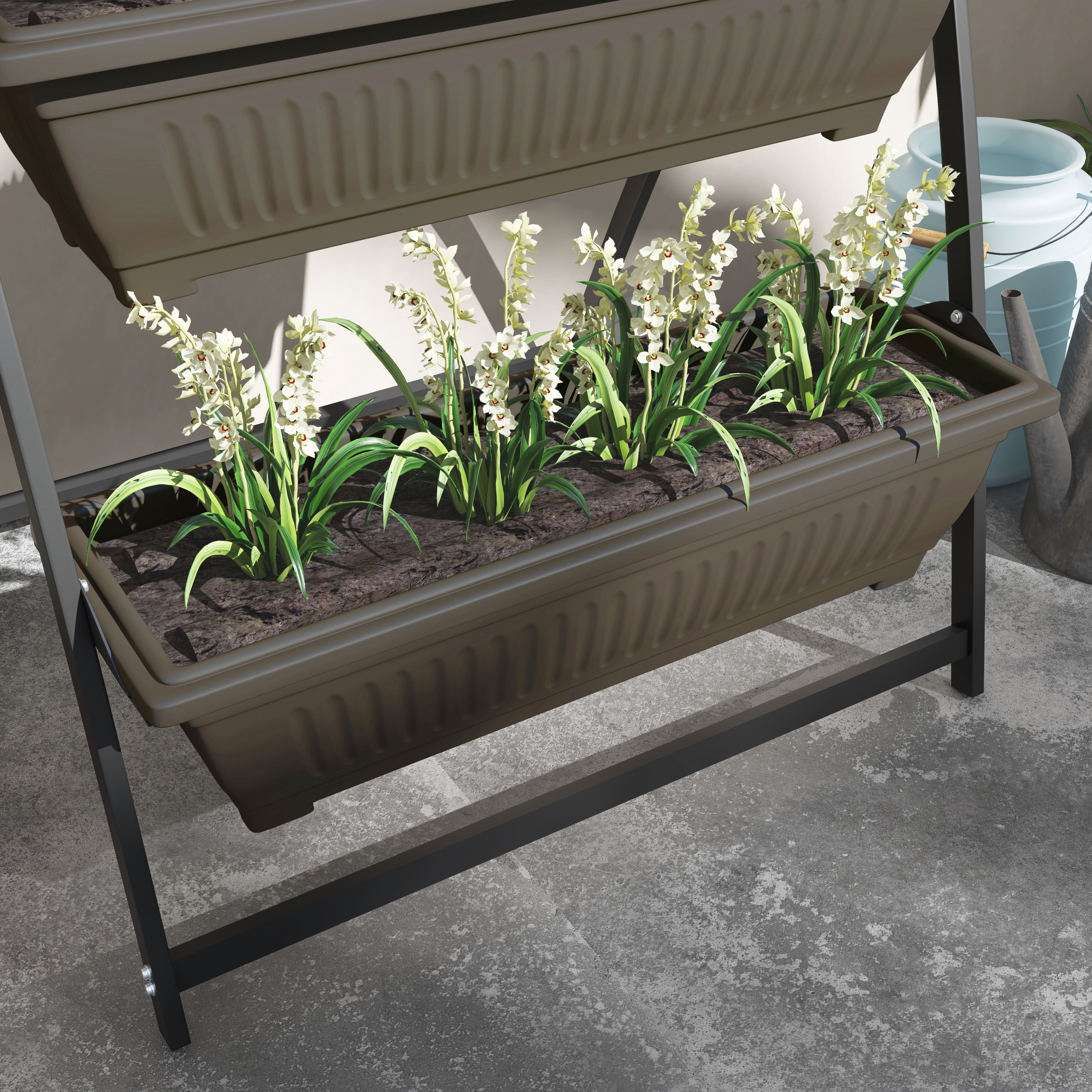 Plant Stand, Flower Stand with 4 Tiers, Plant Shelf with Holes, Plant Staircase Flower Shelf for Garden, Steel, Brown, 76 x 79 x 162 cm