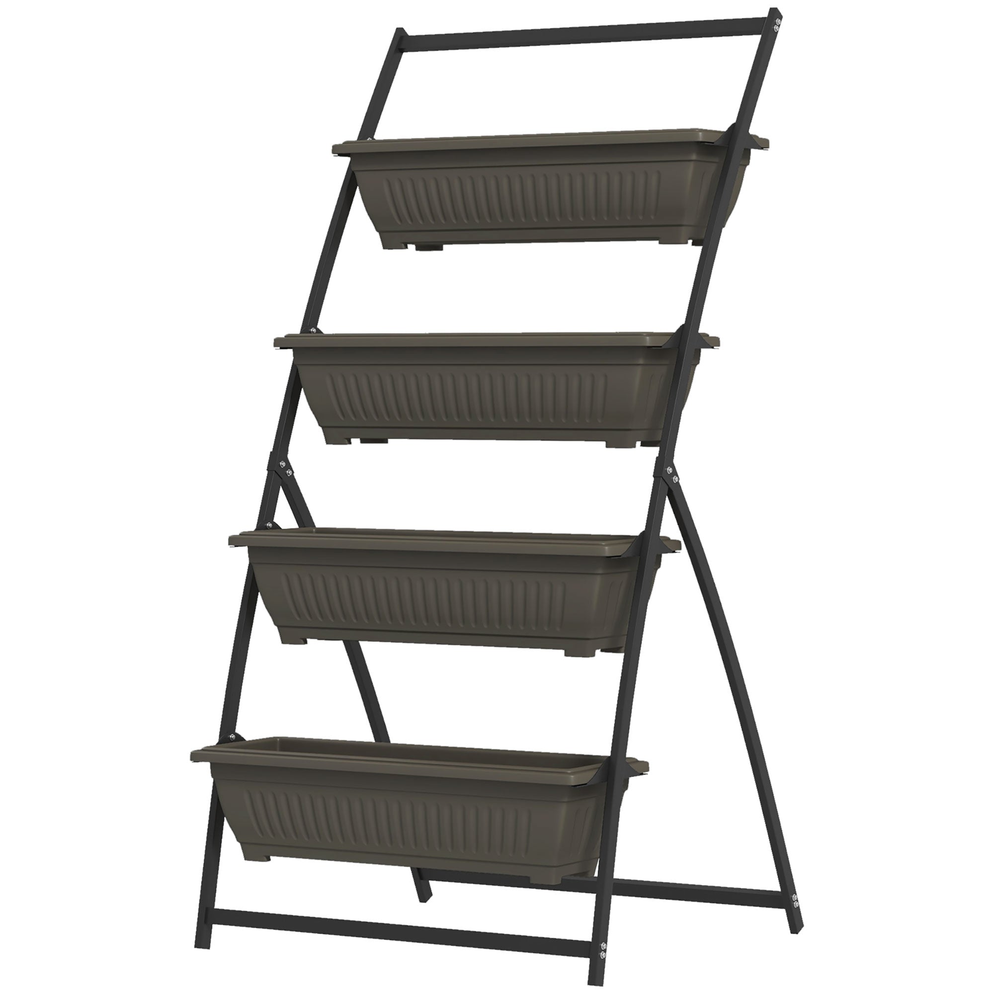 Plant Stand, Flower Stand with 4 Tiers, Plant Shelf with Holes, Plant Staircase Flower Shelf for Garden, Steel, Brown, 76 x 79 x 162 cm
