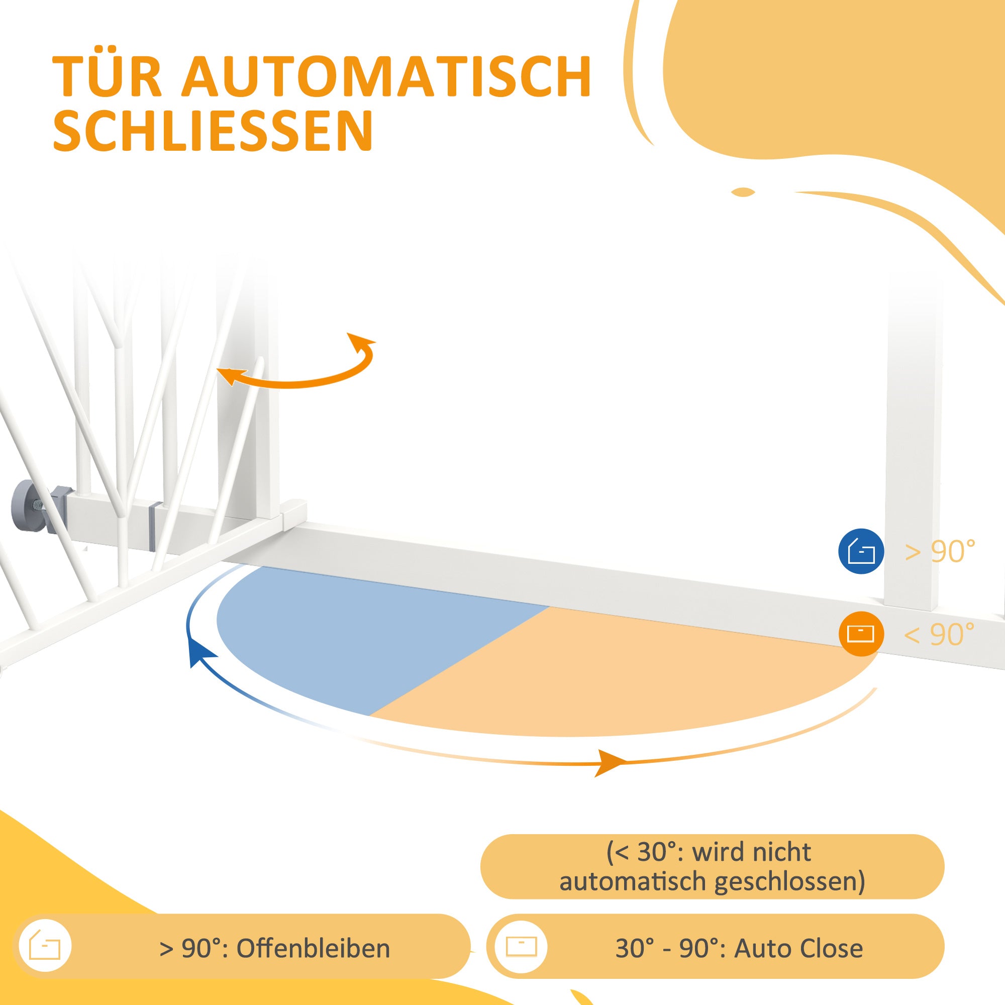 Dog Stair Gate, Dog Barrier Gate with Automatic Closing Door, 74-100 cm, Door Safety Gate, No Drilling, Dog Barrier, White