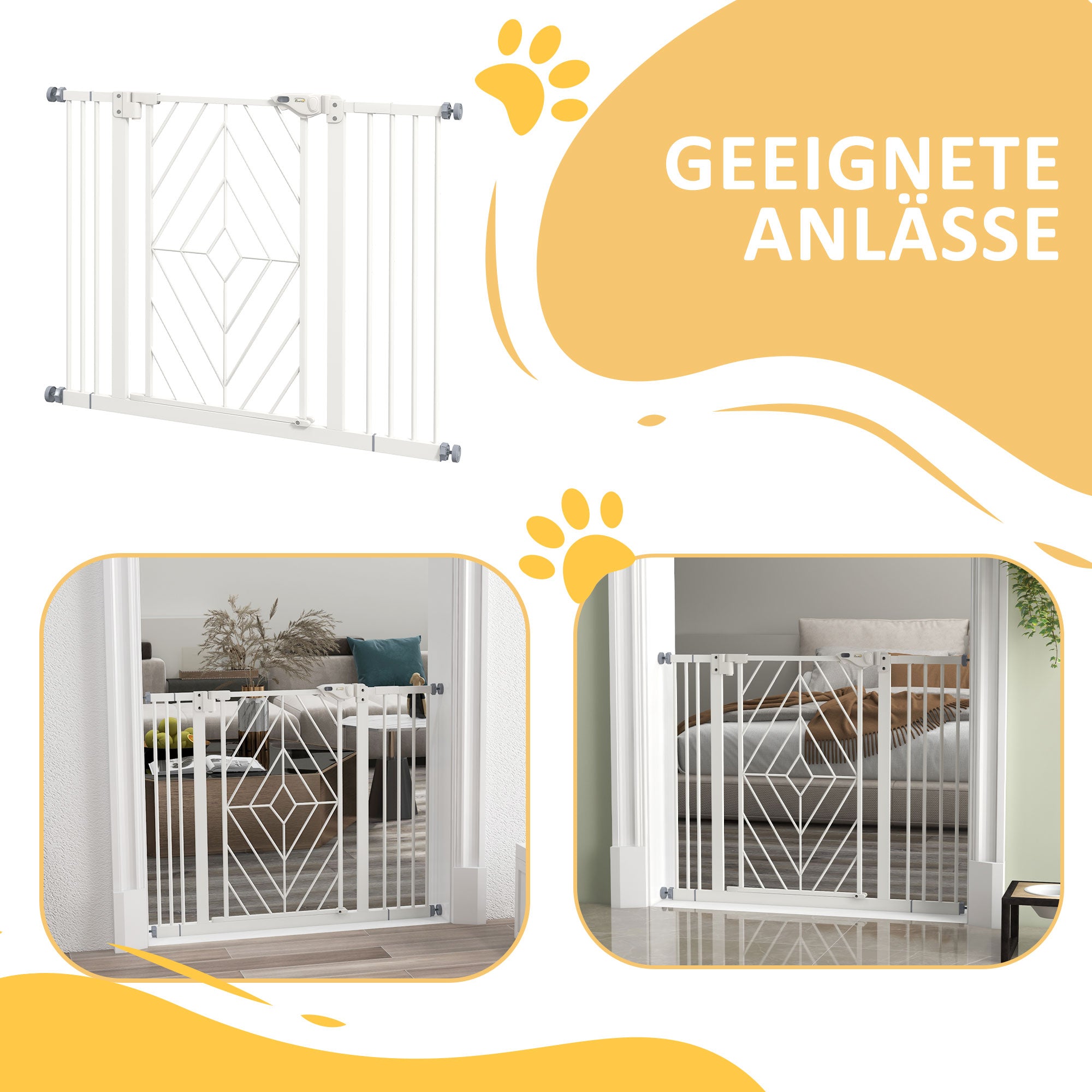 Dog Stair Gate, Dog Barrier Gate with Automatic Closing Door, 74-100 cm, Door Safety Gate, No Drilling, Dog Barrier, White