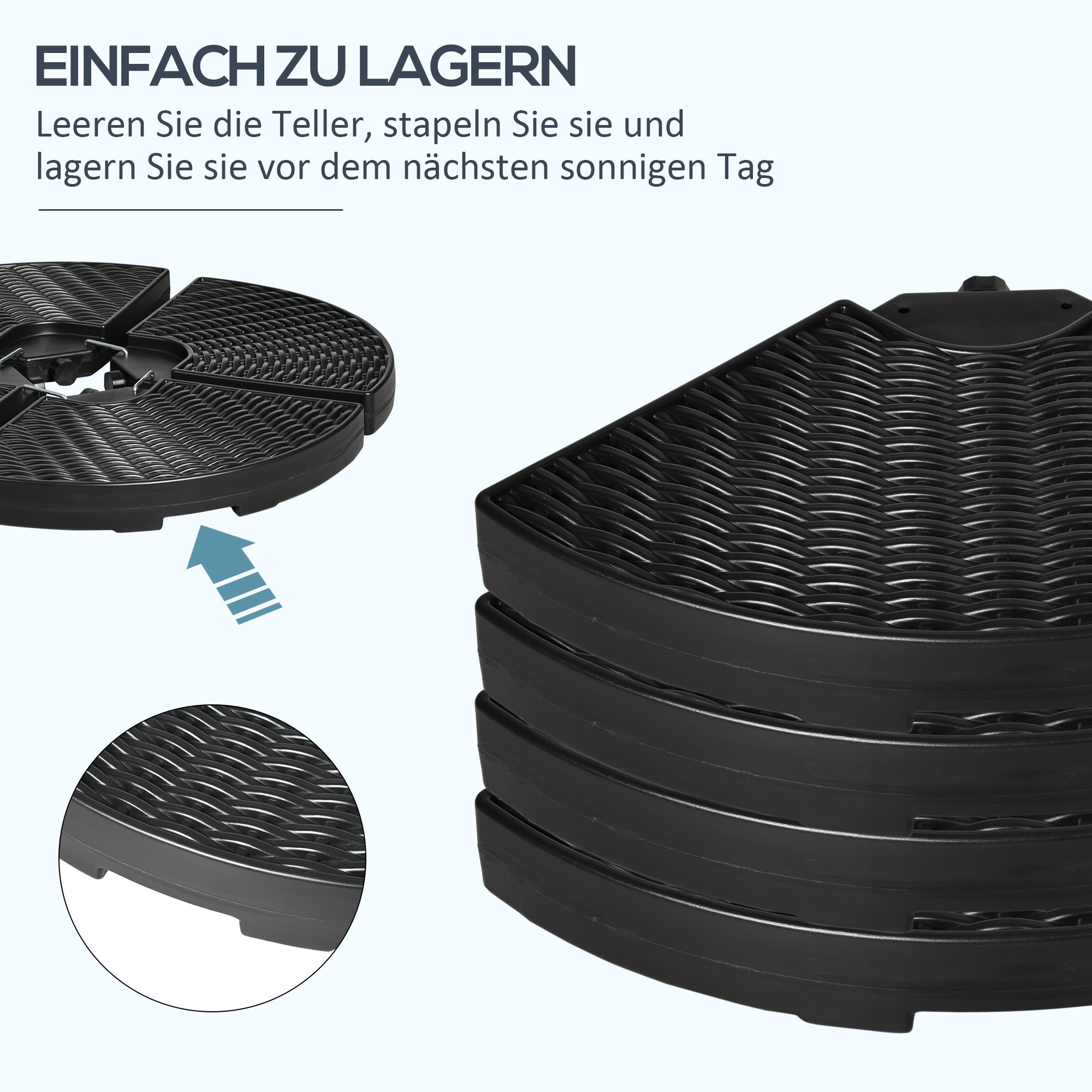 4-Piece Cantilever Umbrella Weight Base, Weatherproof, Fillable with 52kg of Water or 68kg of Sand, HDPE, Black