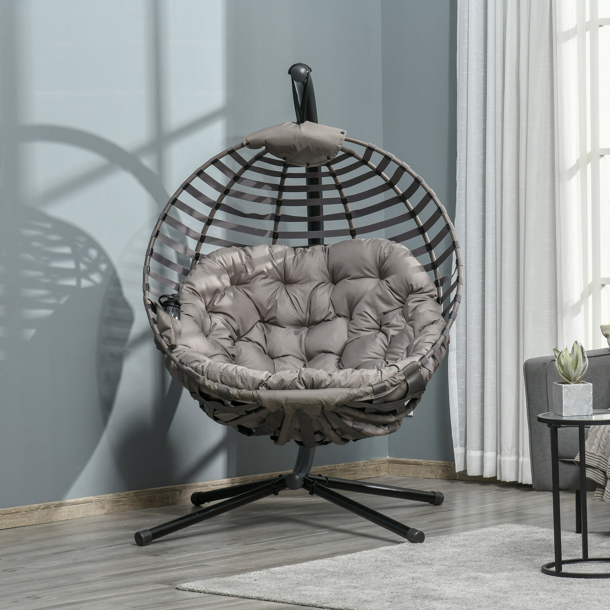 Hanging Chair with Stand, Egg-shaped Hanging Swing with Soft Seat Cushions, Foldable Hammock for Outdoor Swing Chair Indoor Outdoor, Patio, Garden, Gray