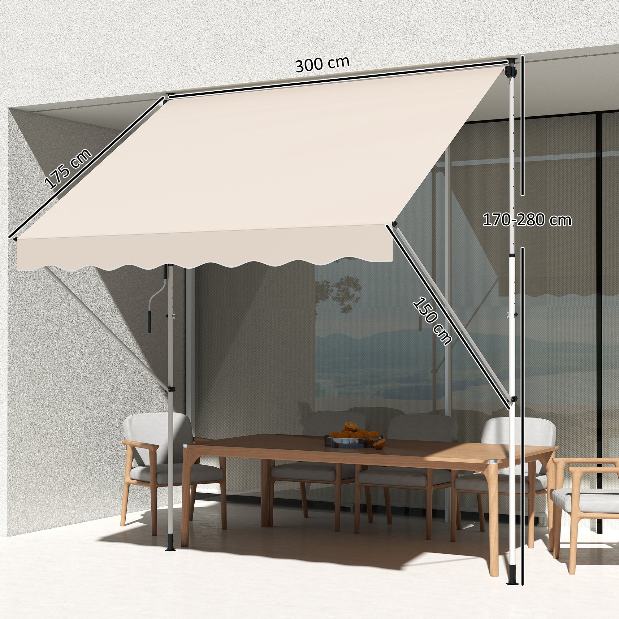 clamp awning with hand crank adjustable height retractable arm awning dirt-repellent, weather-resistant balcony awning 150cm wide patio awning for terrace balcony veranda Beige