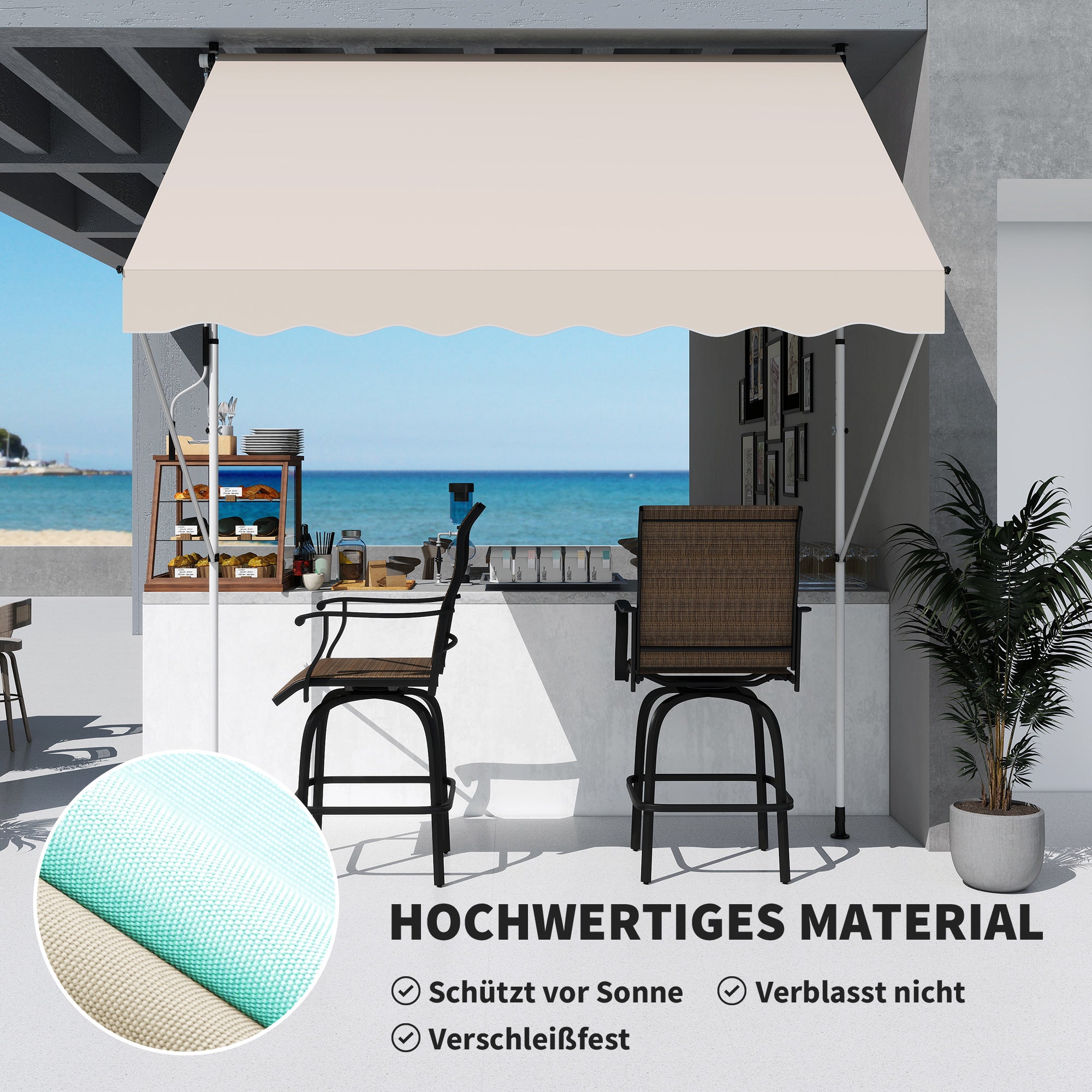 clamp awning with hand crank adjustable height retractable arm awning dirt-repellent, weather-resistant balcony awning 150cm wide patio awning for terrace balcony veranda Beige