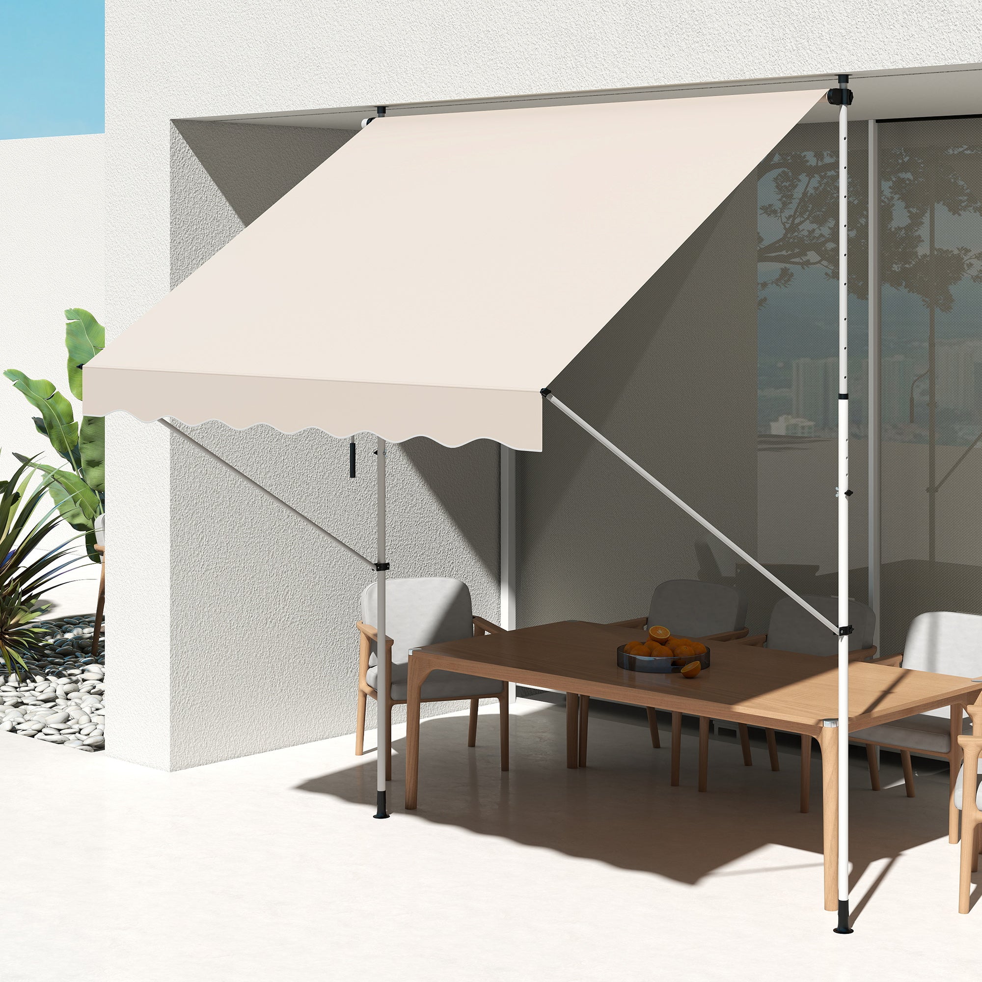 clamp awning with hand crank adjustable height retractable arm awning dirt-repellent, weather-resistant balcony awning 150cm wide patio awning for terrace balcony veranda Beige
