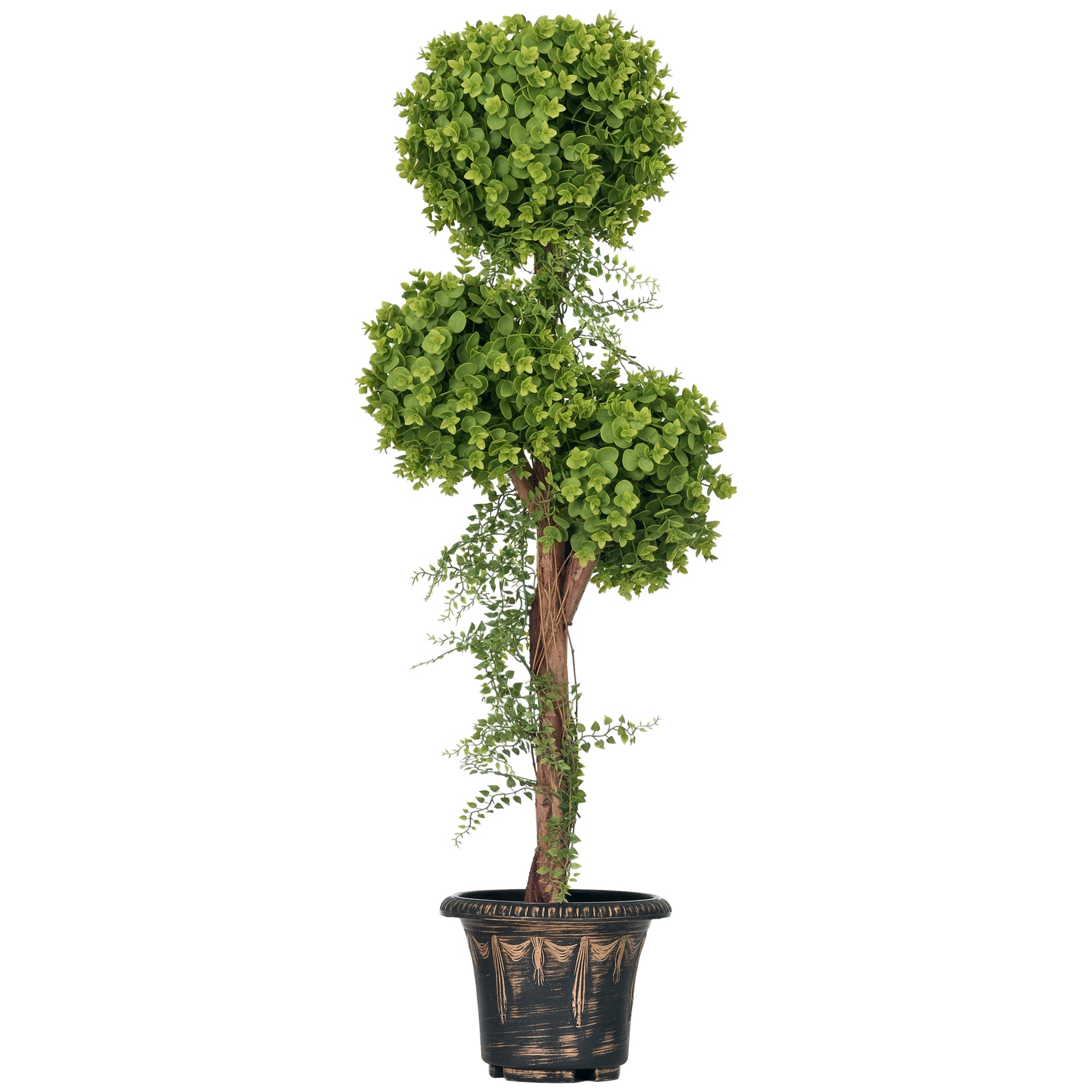 Artificial Boxwood Tree with 3 Balls and Cement Pot, Indoor and Outdoor, Height 115 cm