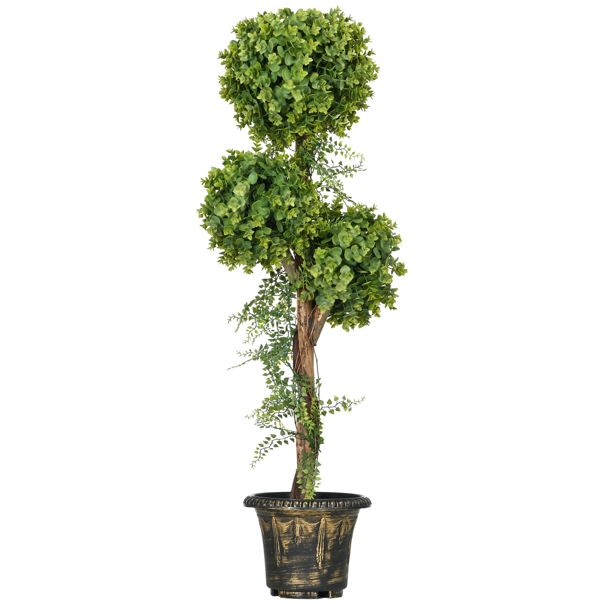 Artificial Boxwood Tree with 3 Balls and Cement Pot, Indoor and Outdoor, Height 115 cm