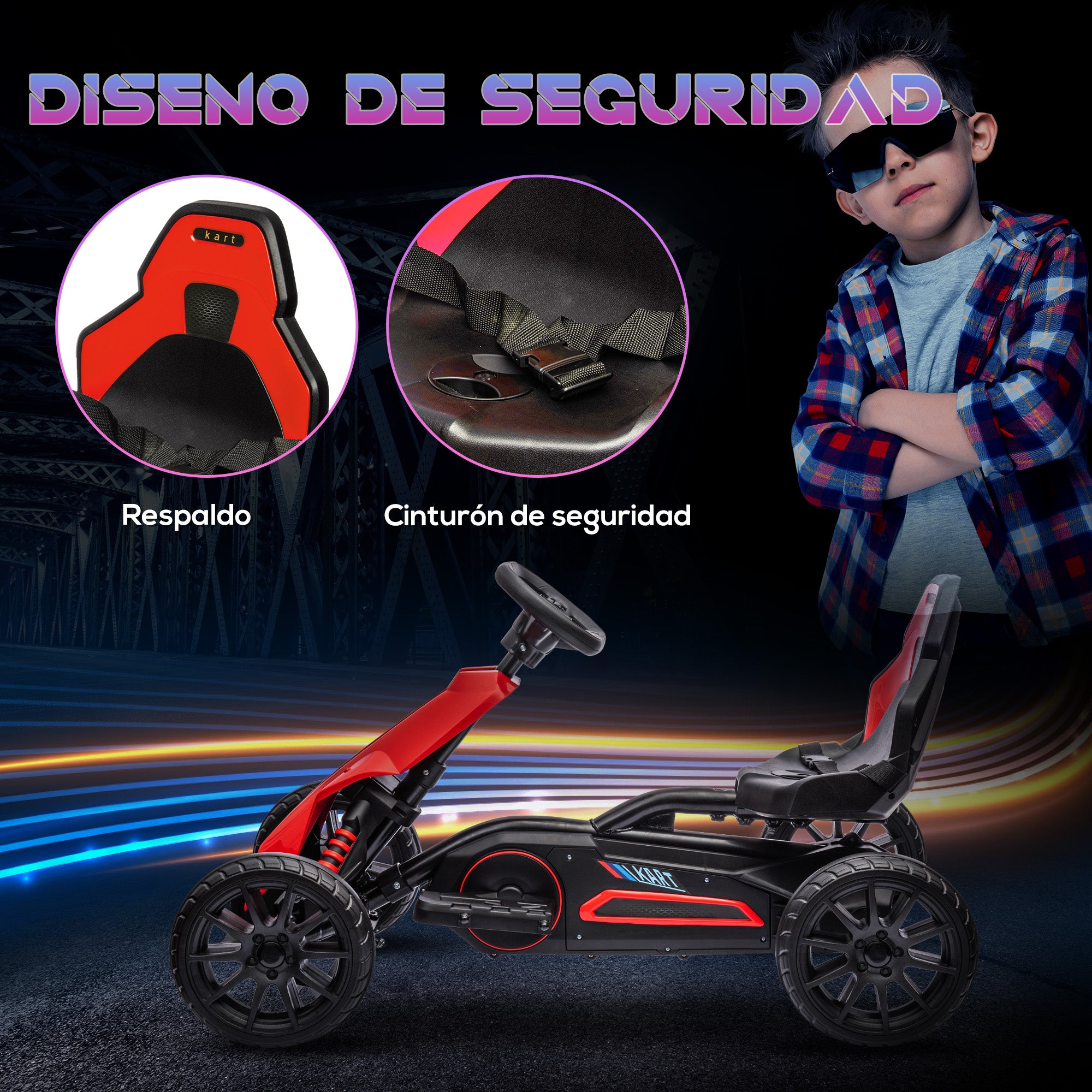 Go-Kart Electric Car for Kids 3-8 Years Old Kart with 12V Battery Adjustable Speed 3-5km/h and Safety Belt Load 30 kg for Outdoor Use 100x58x58.5 cm Red