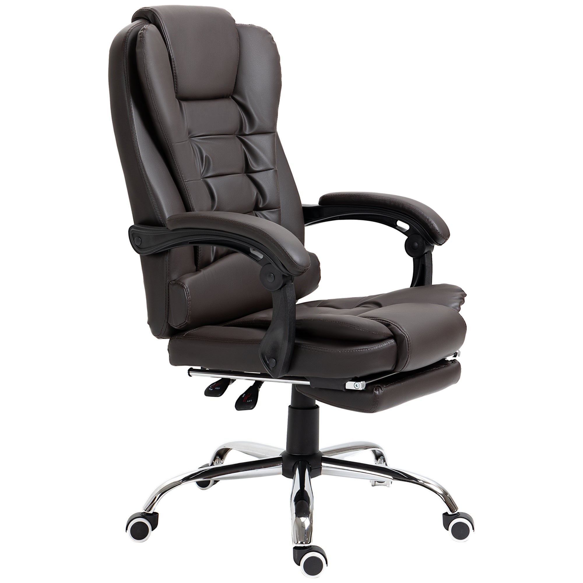 High Back Executive Office Chair Pu Leather Reclining Home Office Chair with Footrest Brown