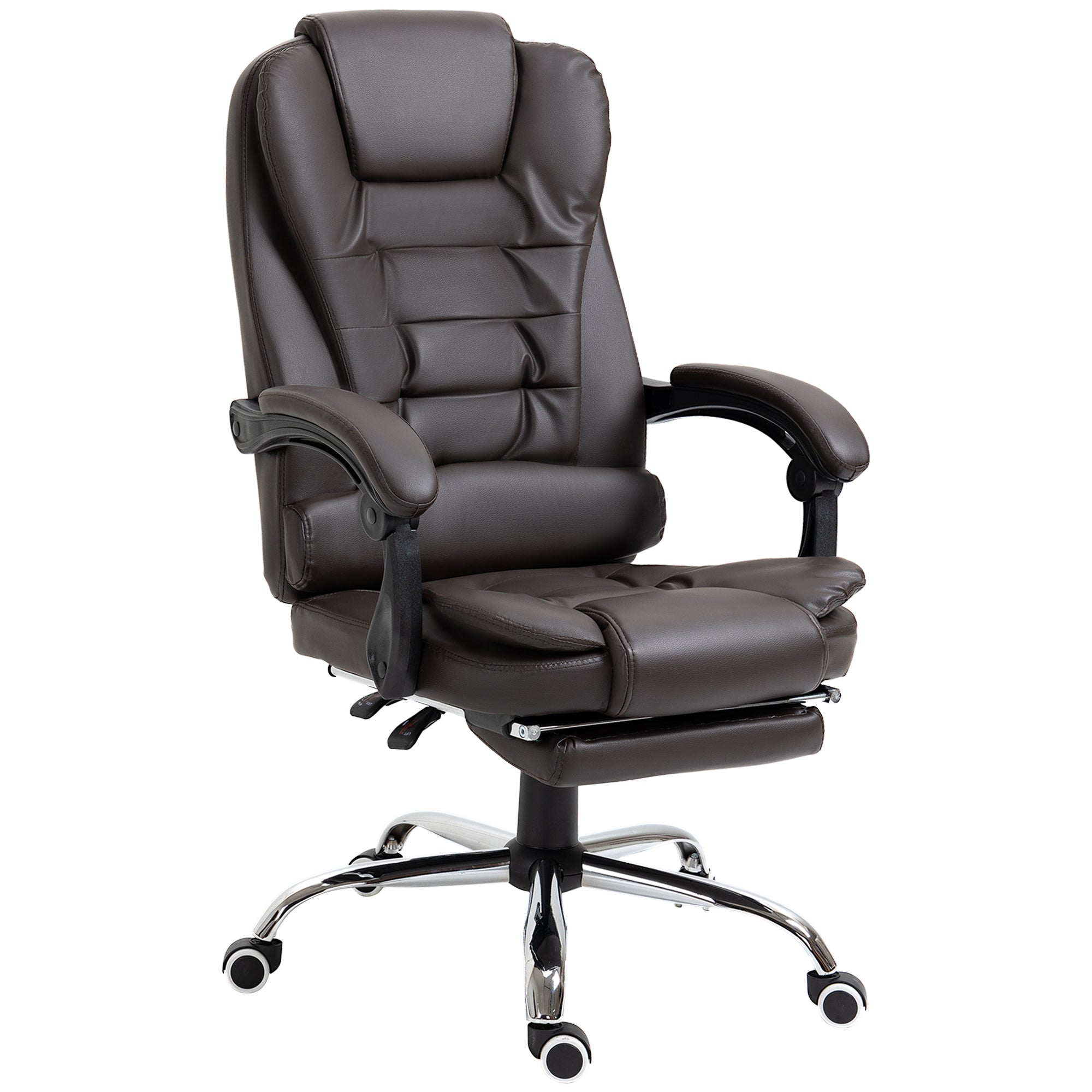 High Back Executive Office Chair Pu Leather Reclining Home Office Chair with Footrest Brown