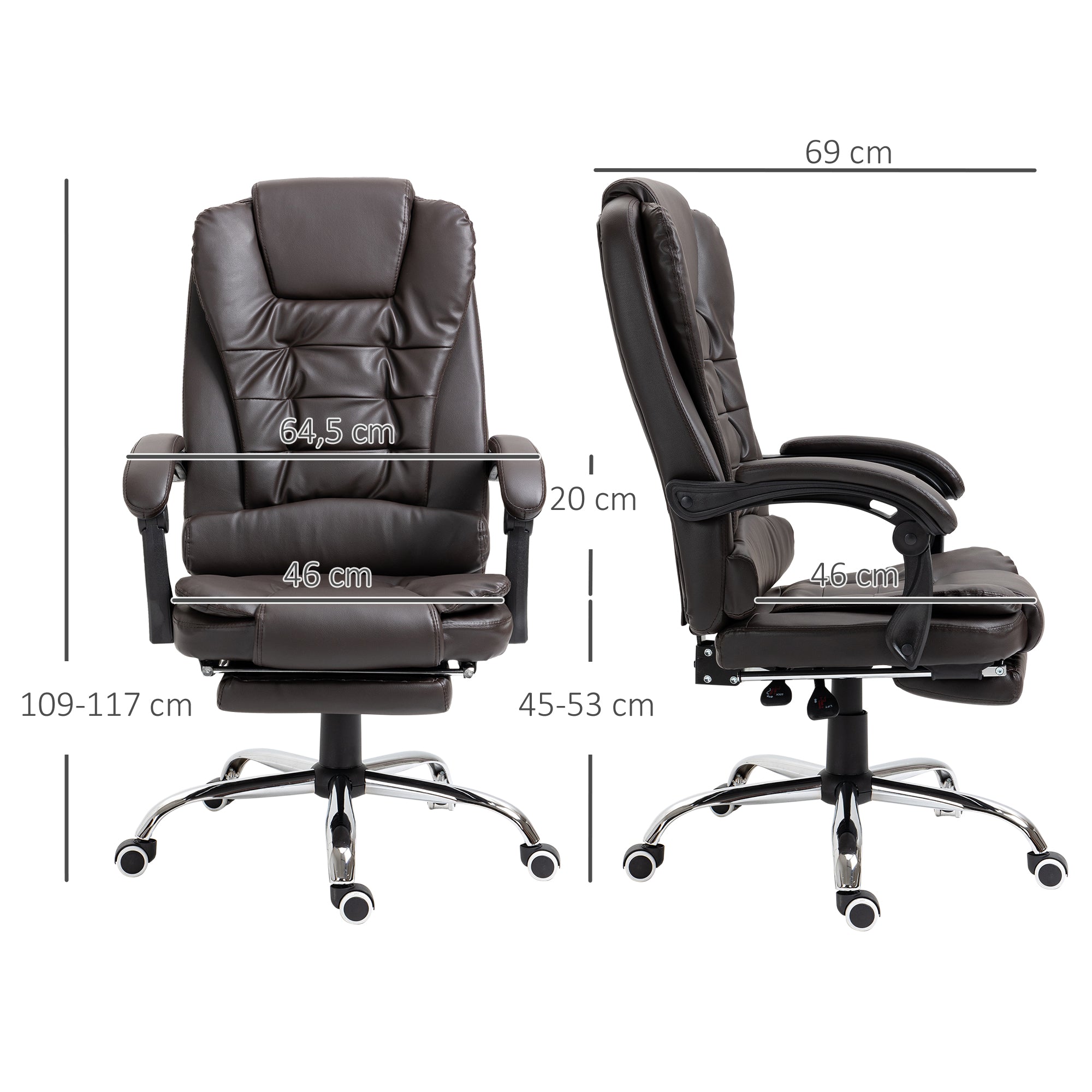 High Back Executive Office Chair Pu Leather Reclining Home Office Chair with Footrest Brown