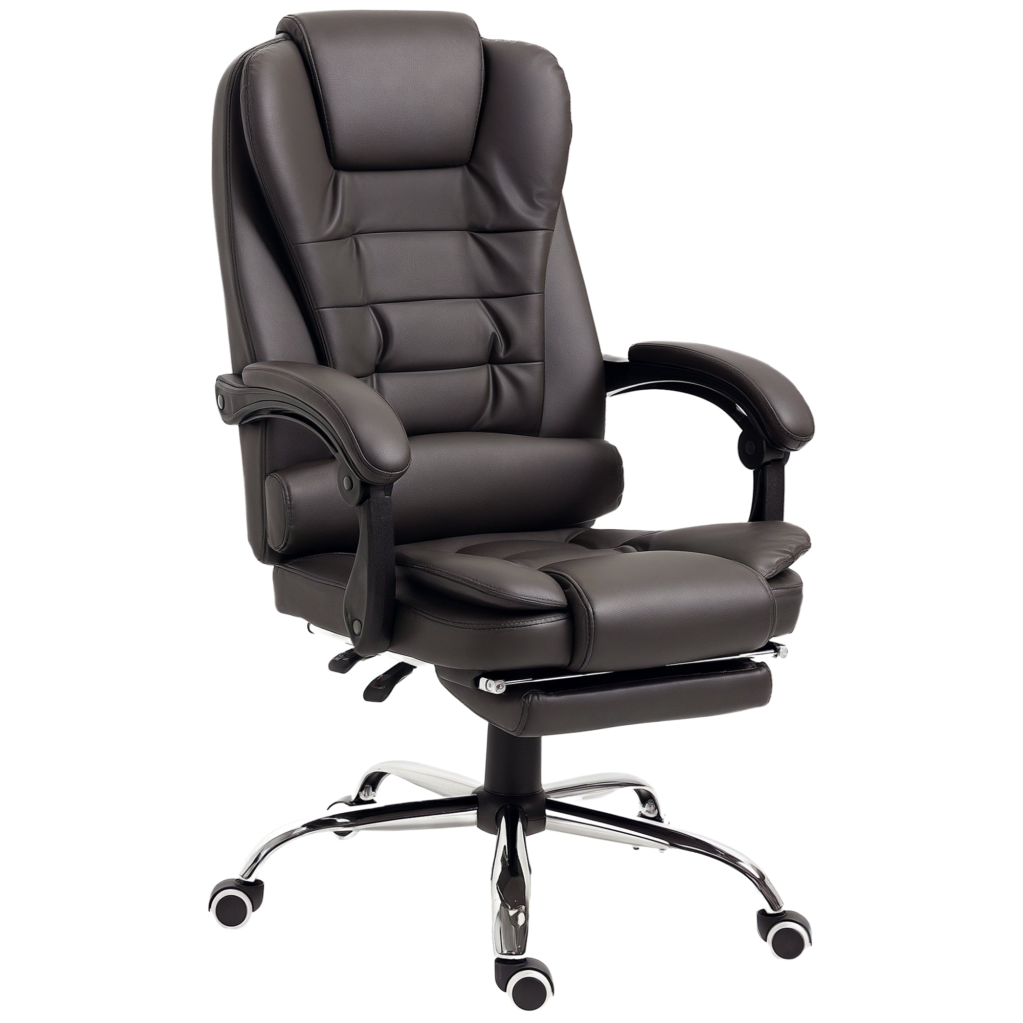High Back Executive Office Chair Pu Leather Reclining Home Office Chair with Footrest Brown