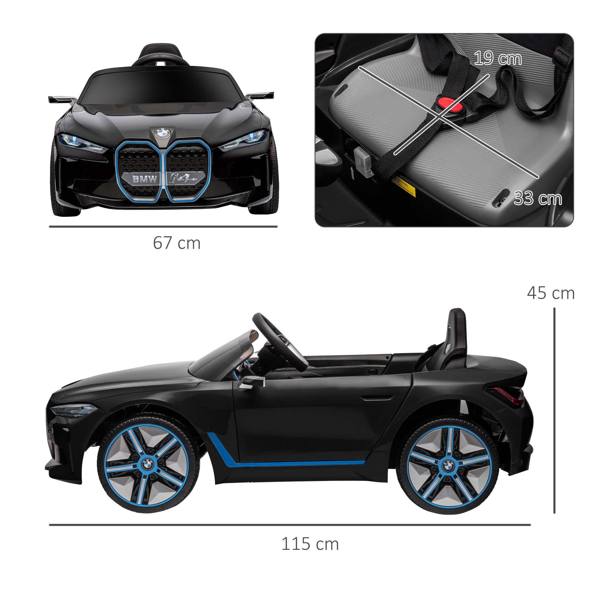 Kids Electric Car Ride On Toy with Remote Control, Portable Battery, BMW Kids Car with Headlights, MP3 Player, Safety Belt, 3-5 km/h, for Kids 3-5 Years, Black