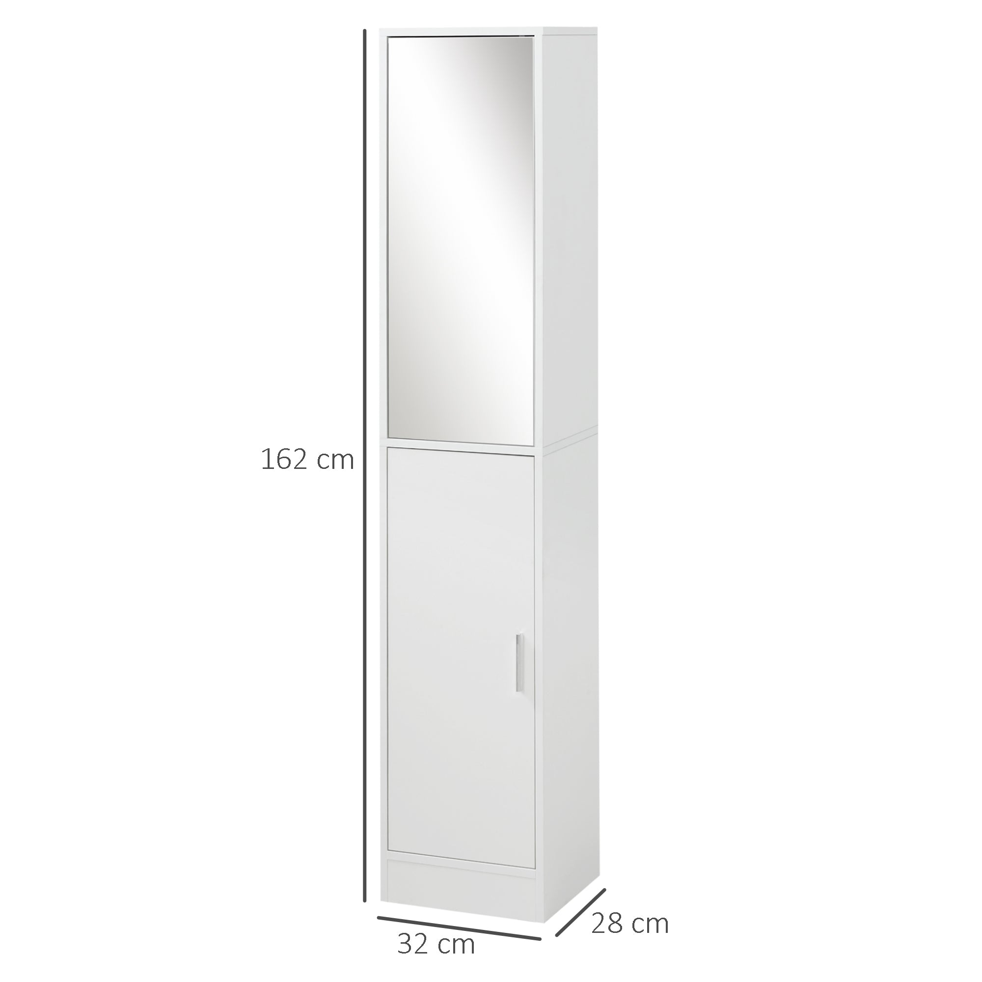 High Bathroom Cabinet Column Bathroom Furniture with Mirror 2 Doors and Adjustable Interior Shelves Multi-purpose for Kitchen Living Room 32x28x162 cm White