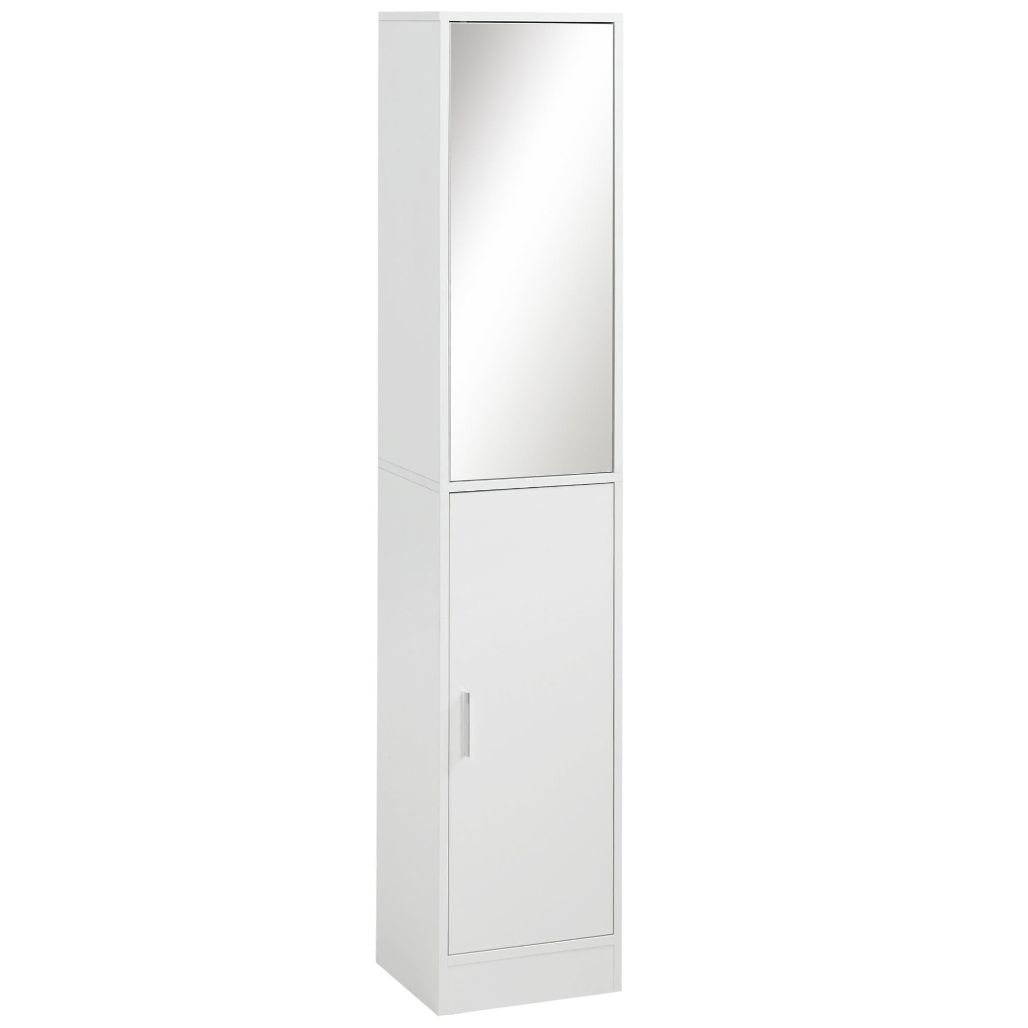 High Bathroom Cabinet Column Bathroom Furniture with Mirror 2 Doors and Adjustable Interior Shelves Multi-purpose for Kitchen Living Room 32x28x162 cm White