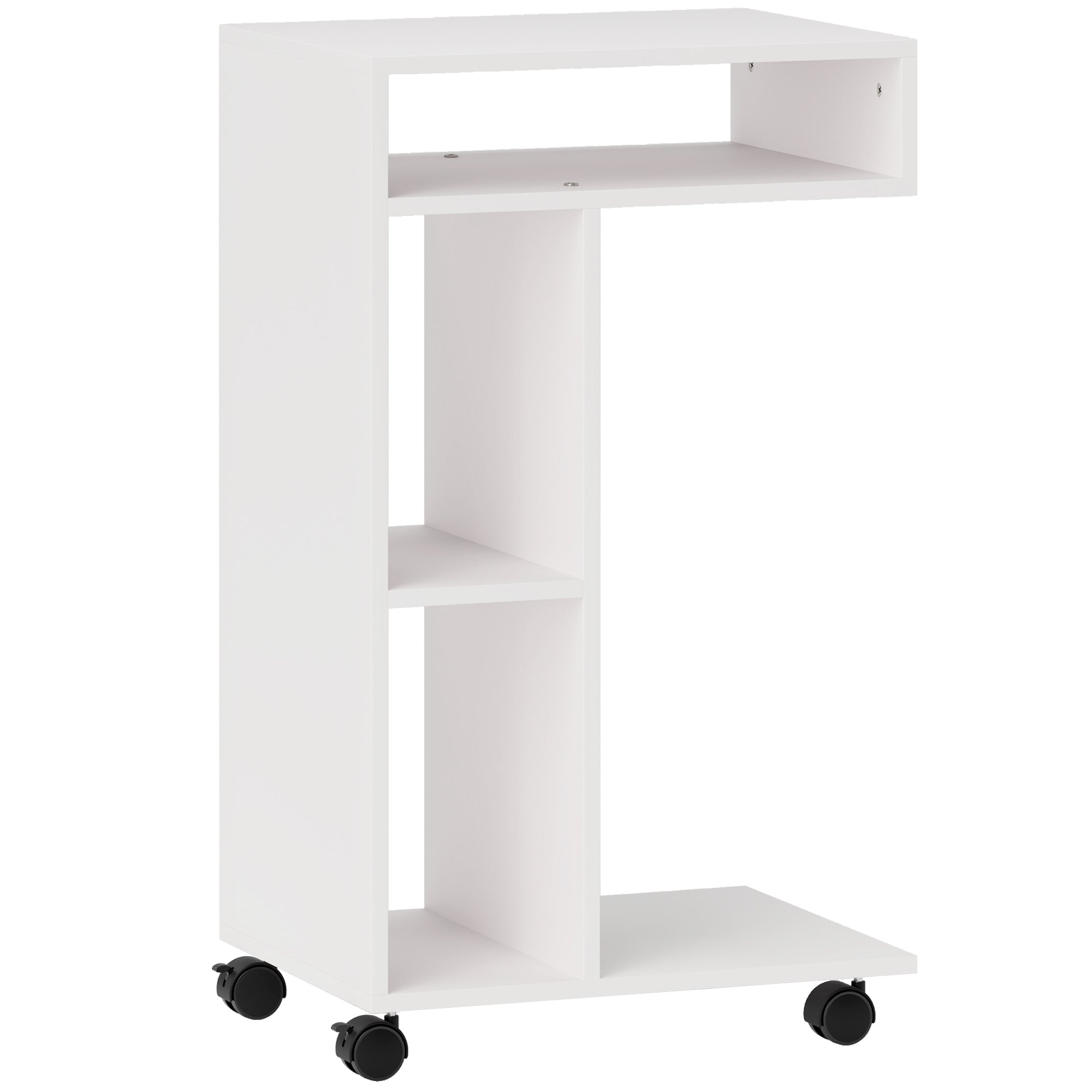 Side Table C-Shape Nightstand with 4 Shelves, Casters, Coffee Table, Living Room Table Laptop Table for Living Room Bedroom 40 x 30 x 69 cm White