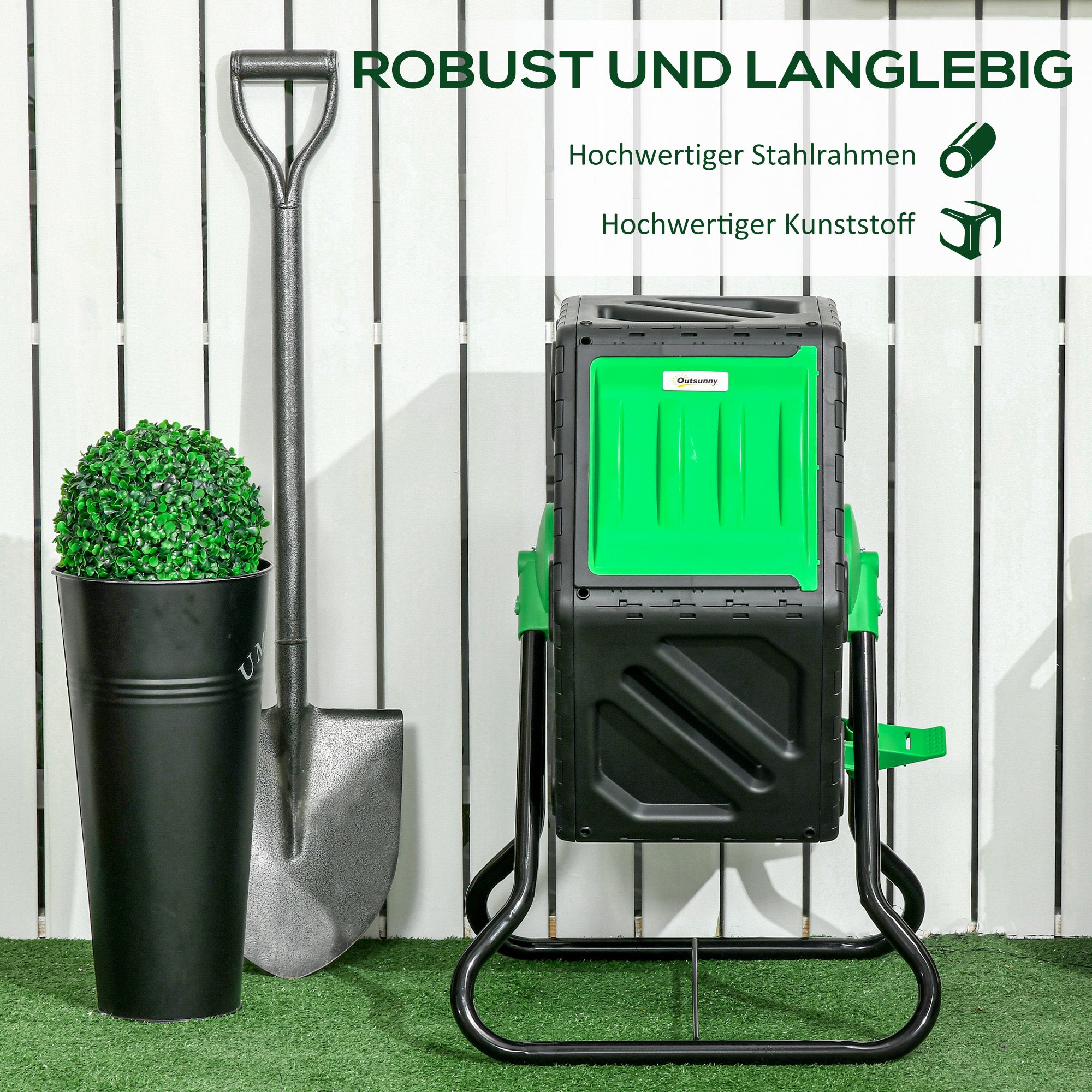 Composter 65 Liters, 60x49x77cm Rotatable Quick Composter Made of Plastic, Weatherproof Thermocomposter with Ventilation System, Lid, Garden Composter, Compost Container for Garden, Kitchen, Balcony