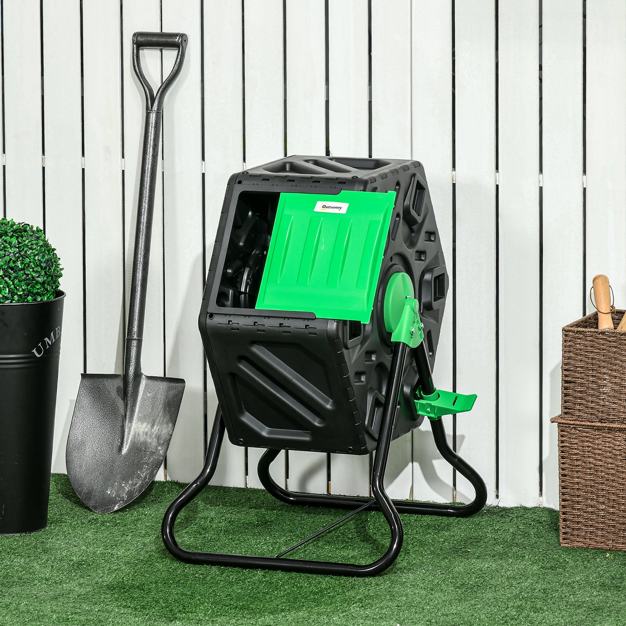 Composter 65 Liters, 60x49x77cm Rotatable Quick Composter Made of Plastic, Weatherproof Thermocomposter with Ventilation System, Lid, Garden Composter, Compost Container for Garden, Kitchen, Balcony